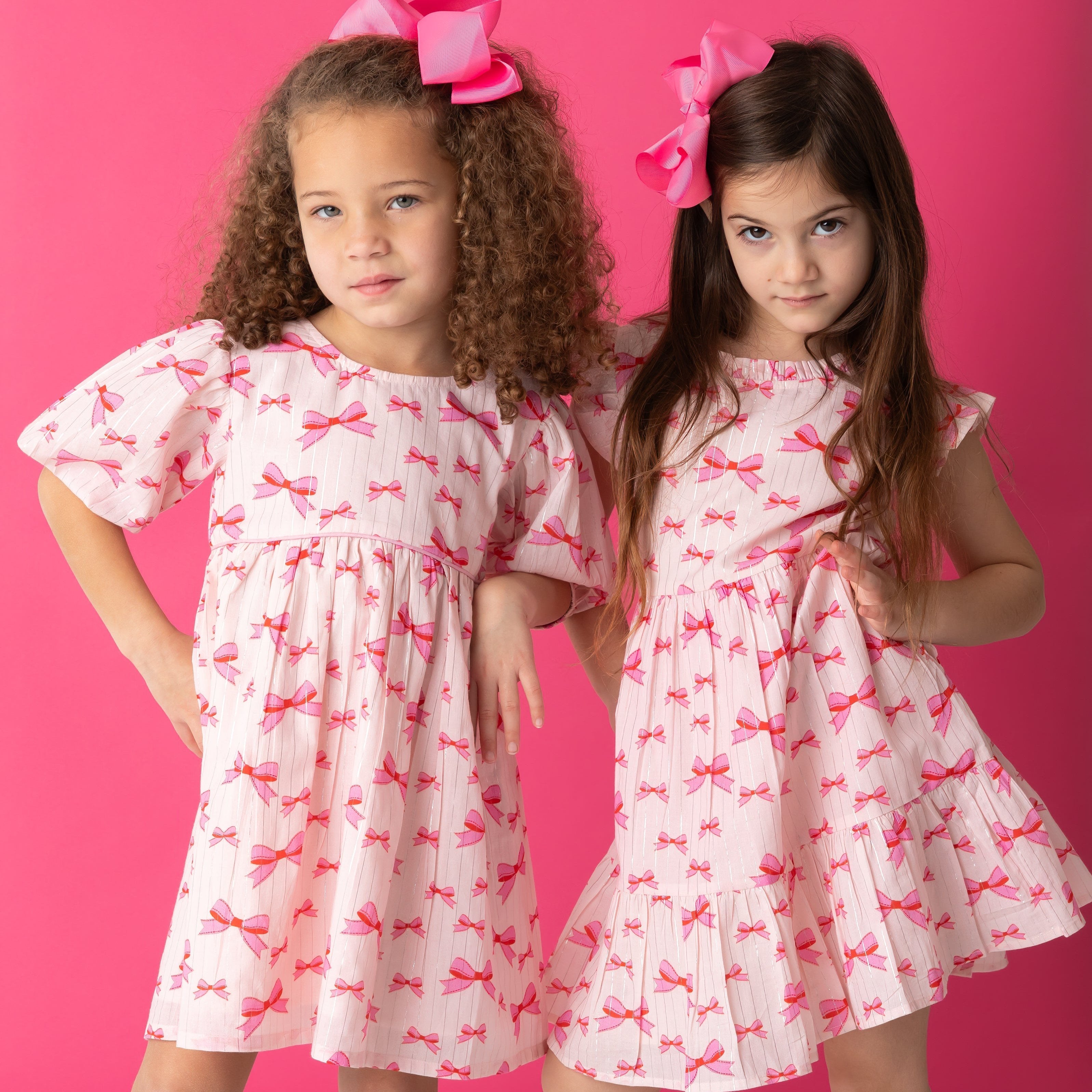 Pink Bows Ruffle Dress In Lurex