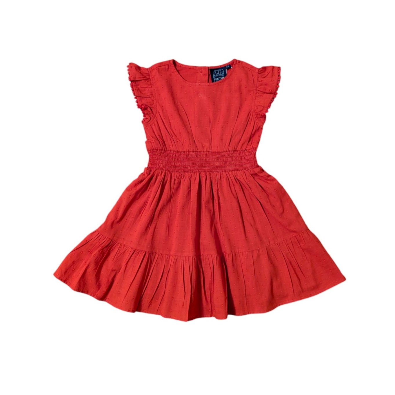 Smocked Waist Dobby Dress Red