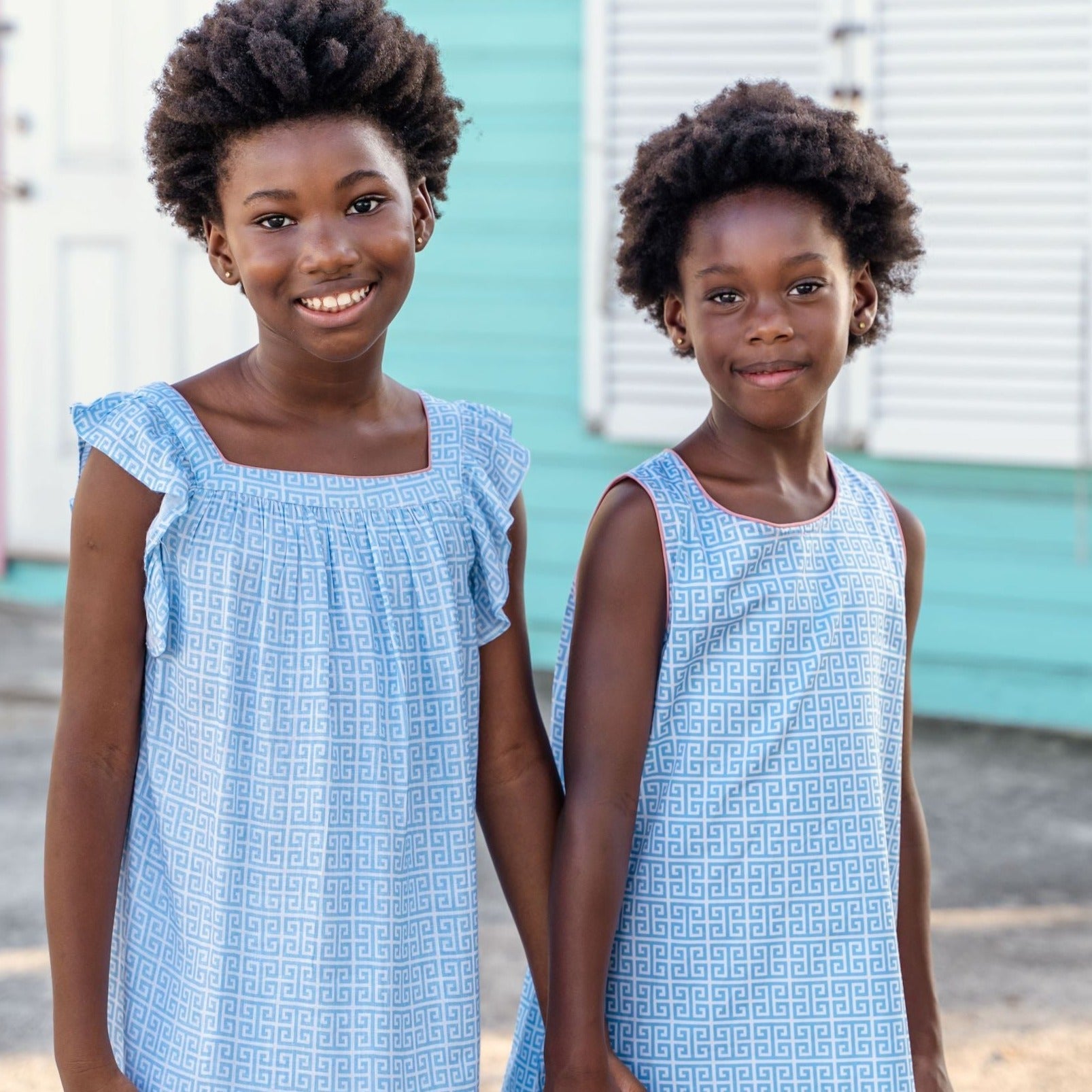 Greek Key In Ocean Flutter Sleeve Dress