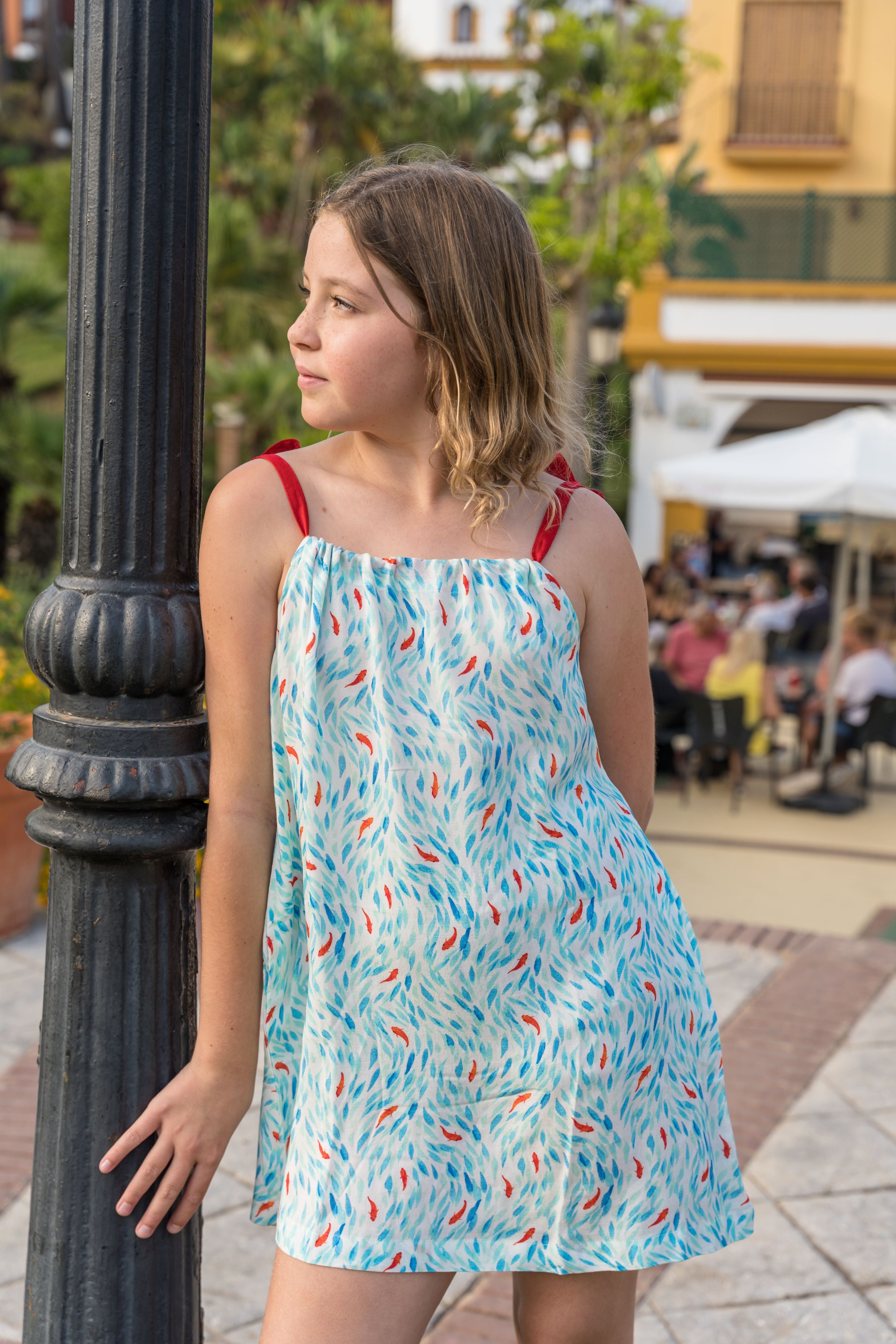 Koi Pond Shoulder Tie Dress