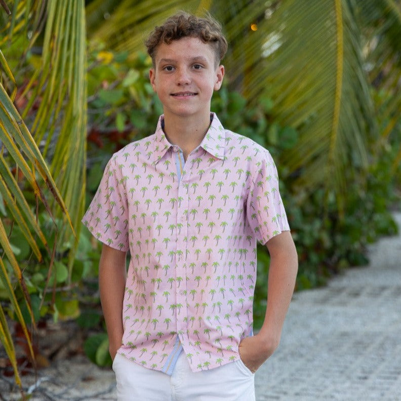 Pink Palms Shirt In Short Sleeves