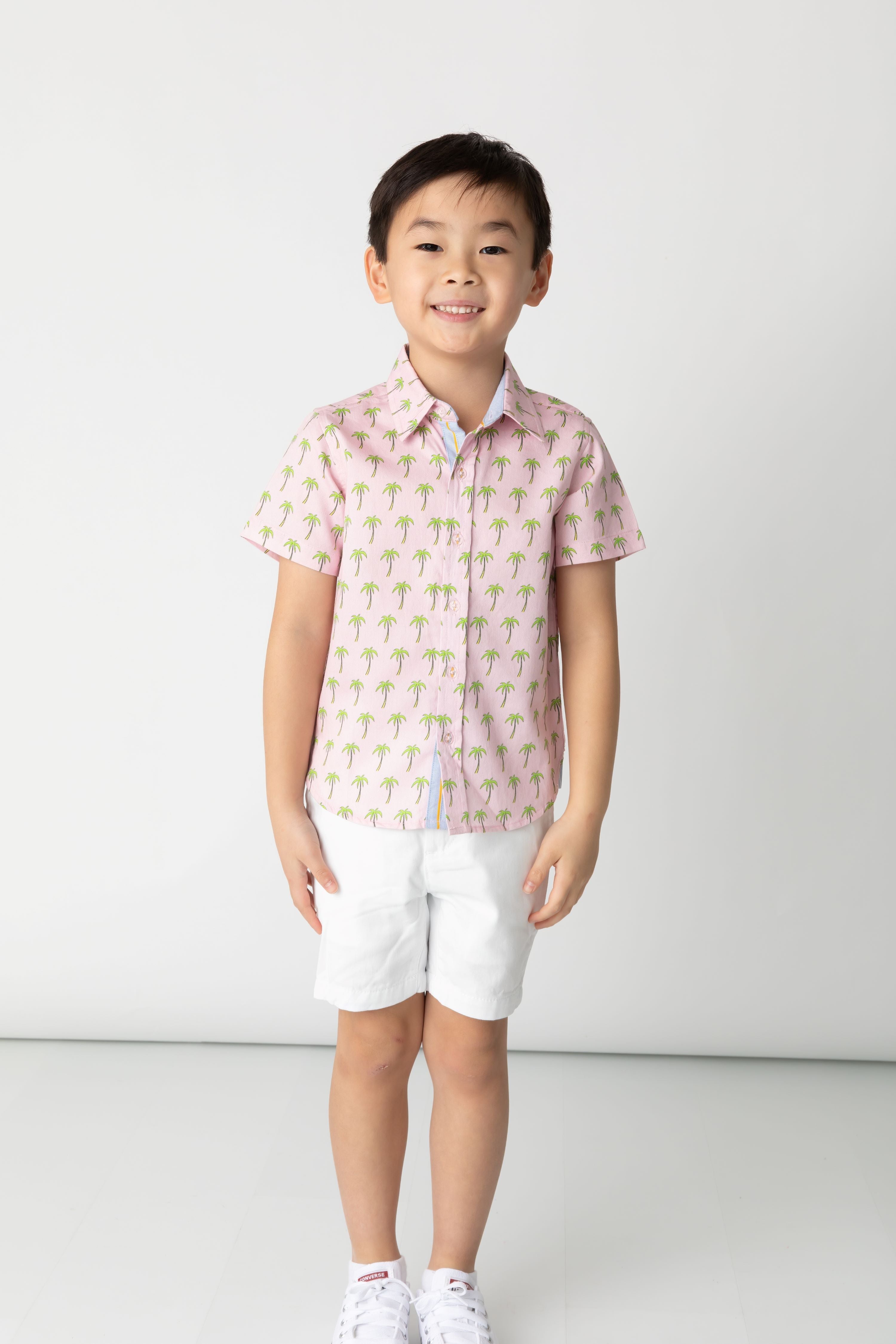 Pink Palms Shirt In Short Sleeves