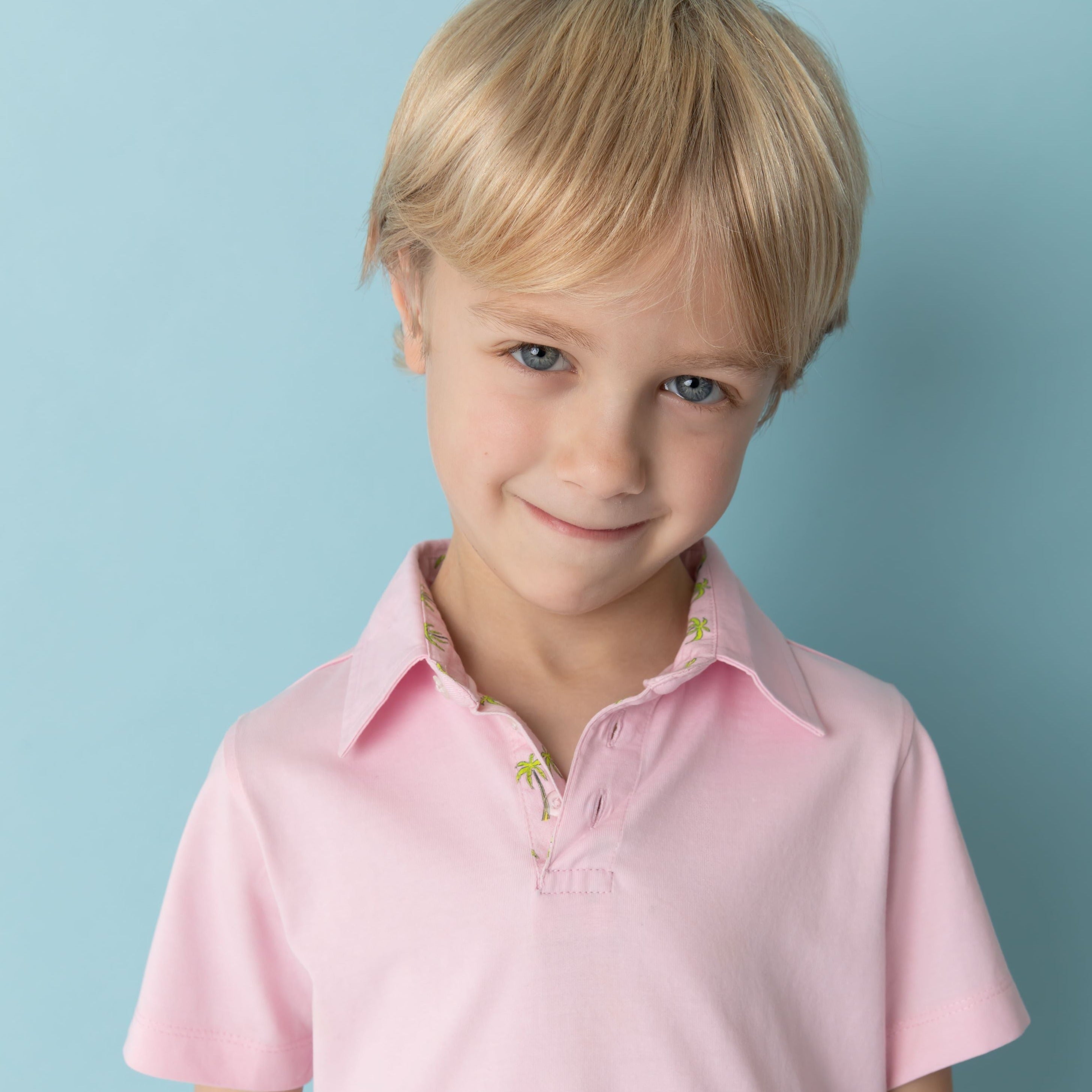 Pink With Palms Trim Polo