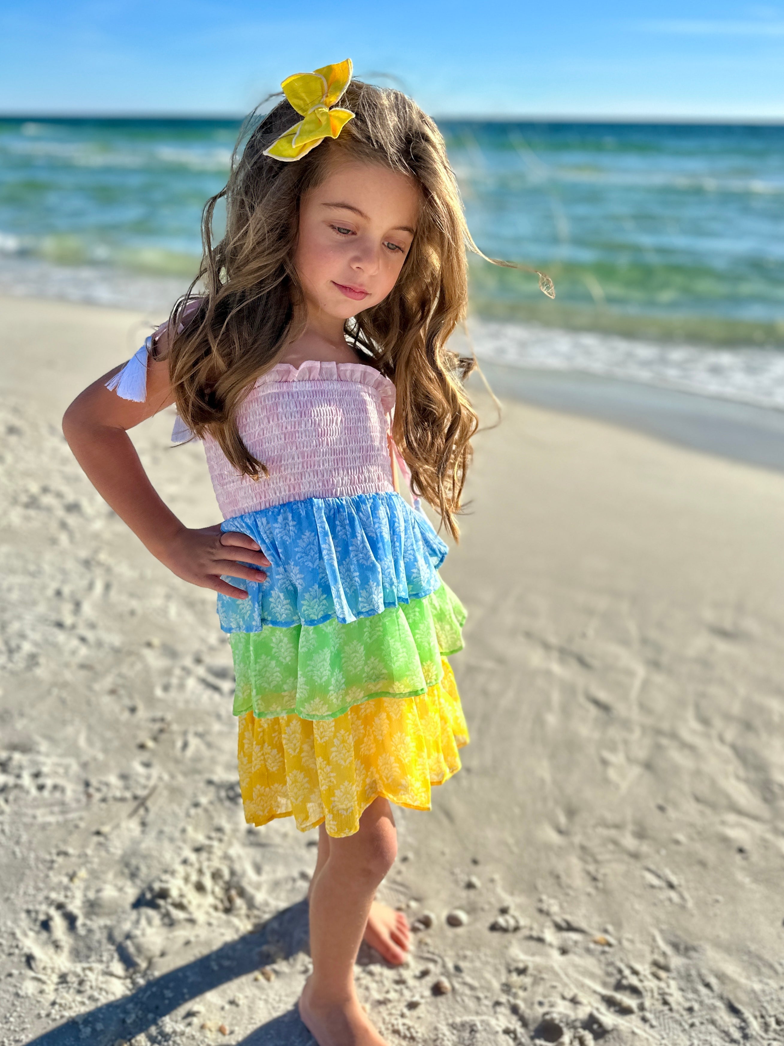 Smock Bodice Tiered Dress Block Print