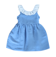 Blue Linen Lace Collar Dress