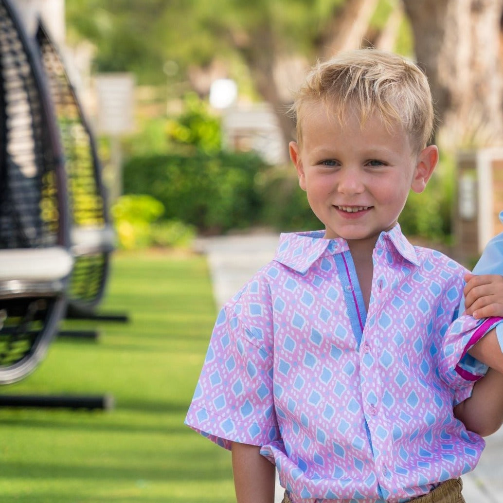 Ikat In Pink Shirt In Short Sleeves