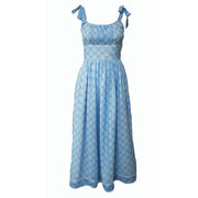 Women's Shirred Dress In Blue Block Print