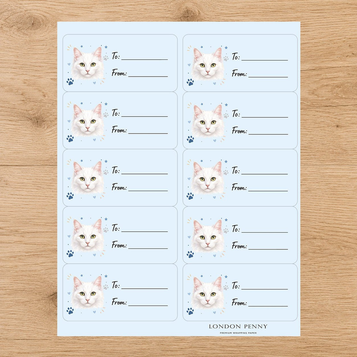 Turkish Angora Pawprint Wishes Gift Tag Sticker Sheet