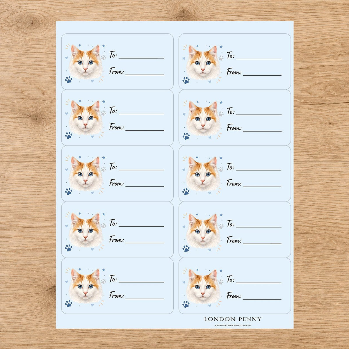 Turkish Van Pawprint Wishes Gift Tag Sticker Sheet