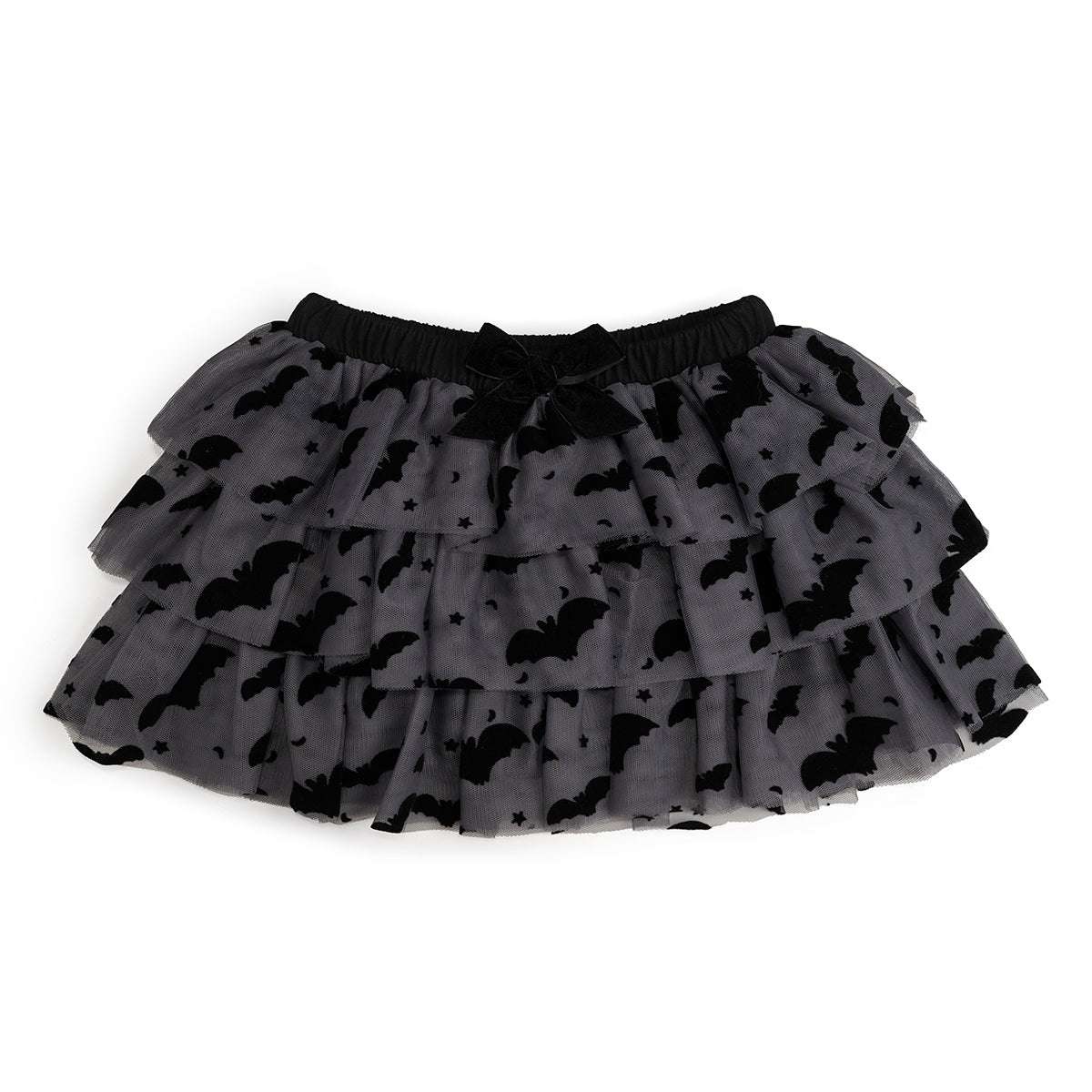 Flocked Bats Halloween Bow Tiered Tutu Skirt