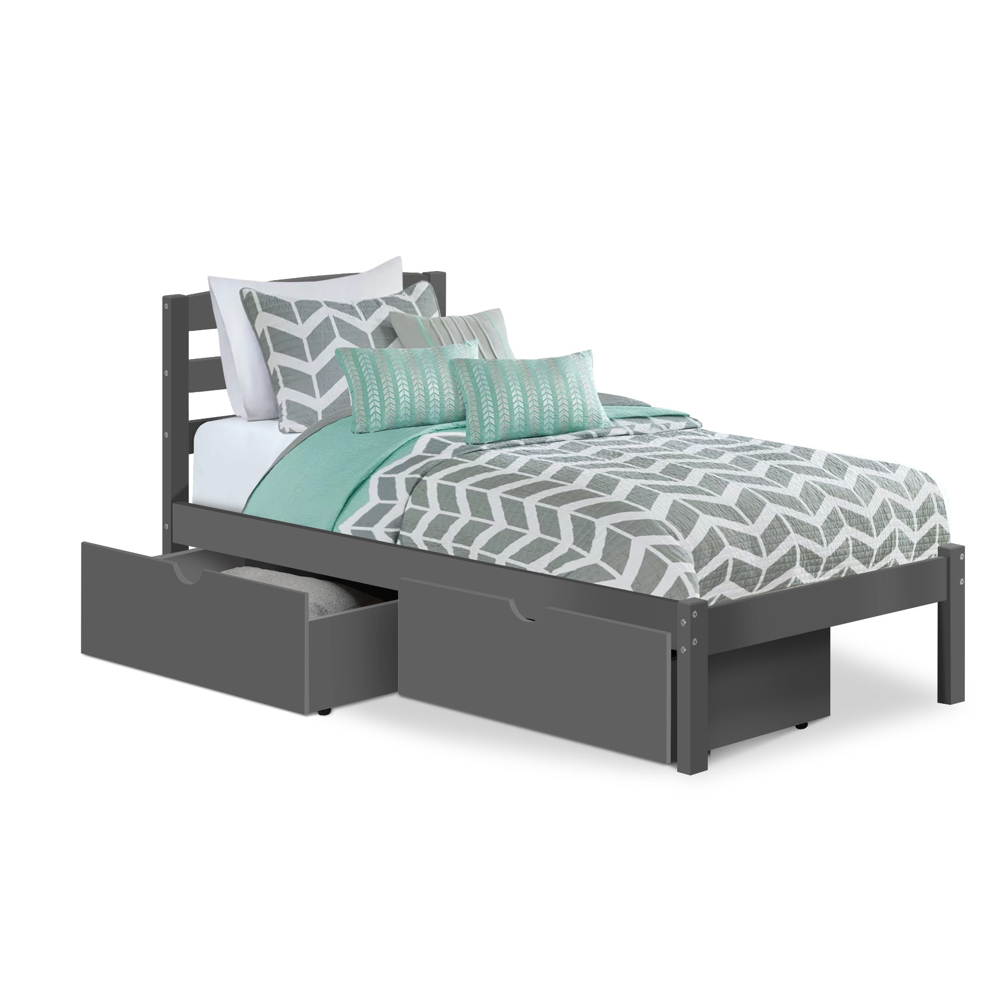 P'kolino Twin Bed with Storage Drawers - Grey