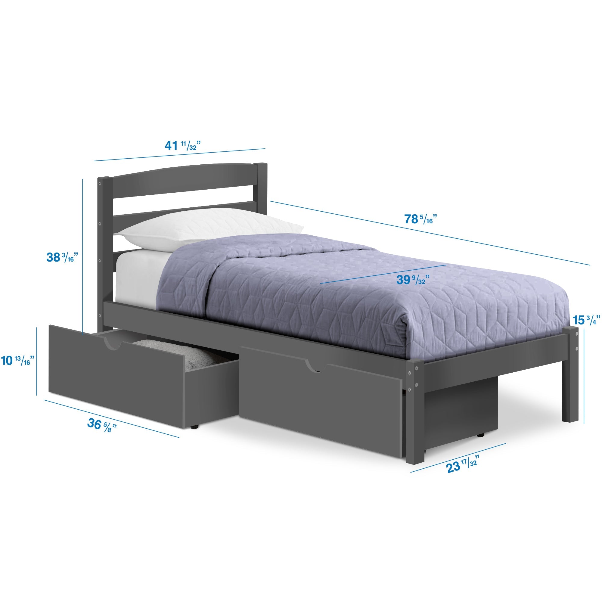 P'kolino Twin Bed with Storage Drawers - Grey