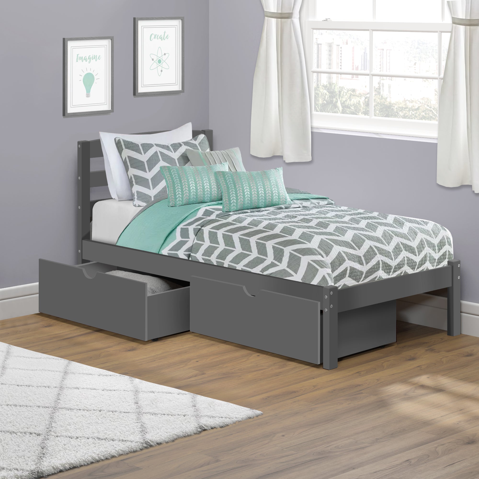 P'kolino Twin Bed with Storage Drawers - Grey