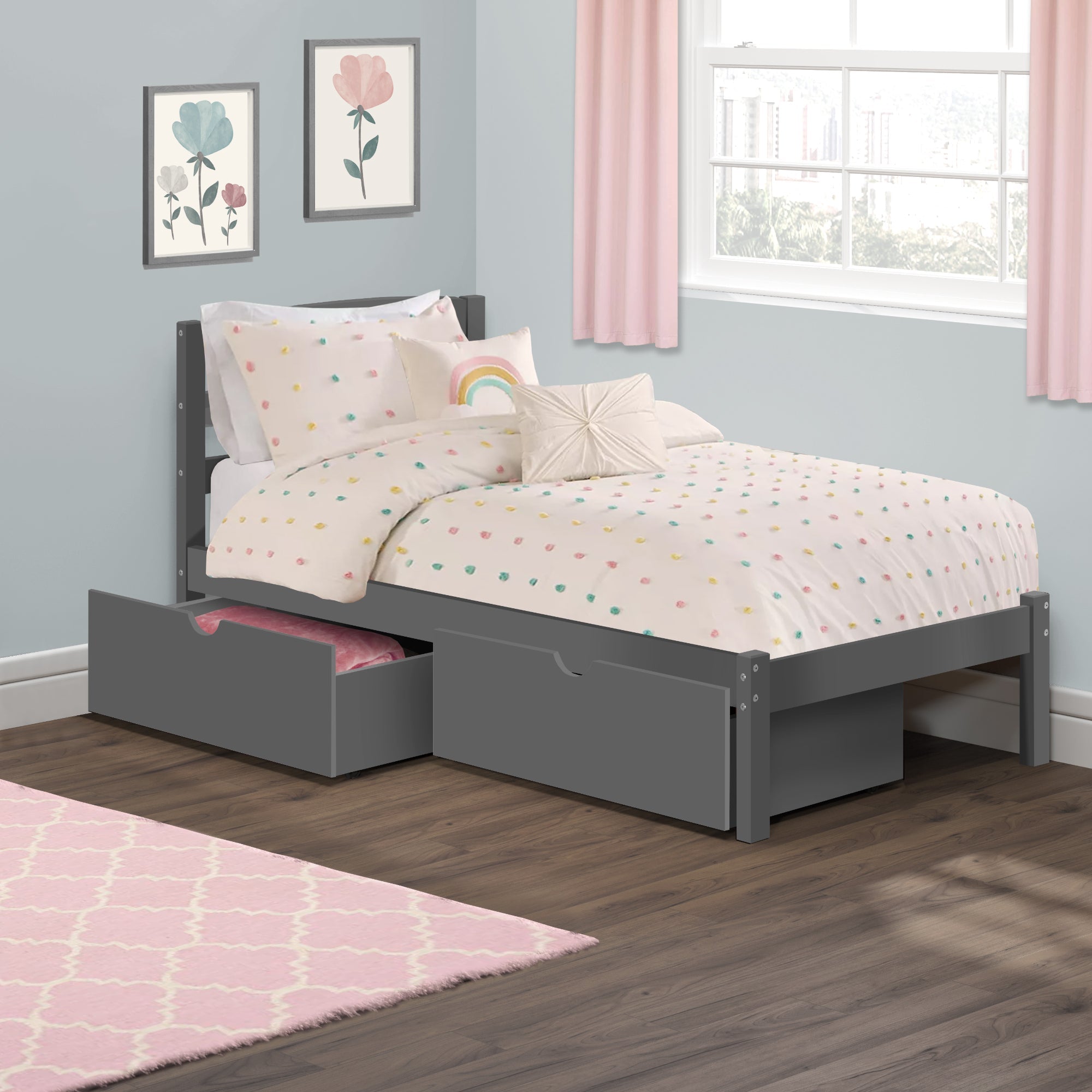 P'kolino Twin Bed with Storage Drawers - Grey