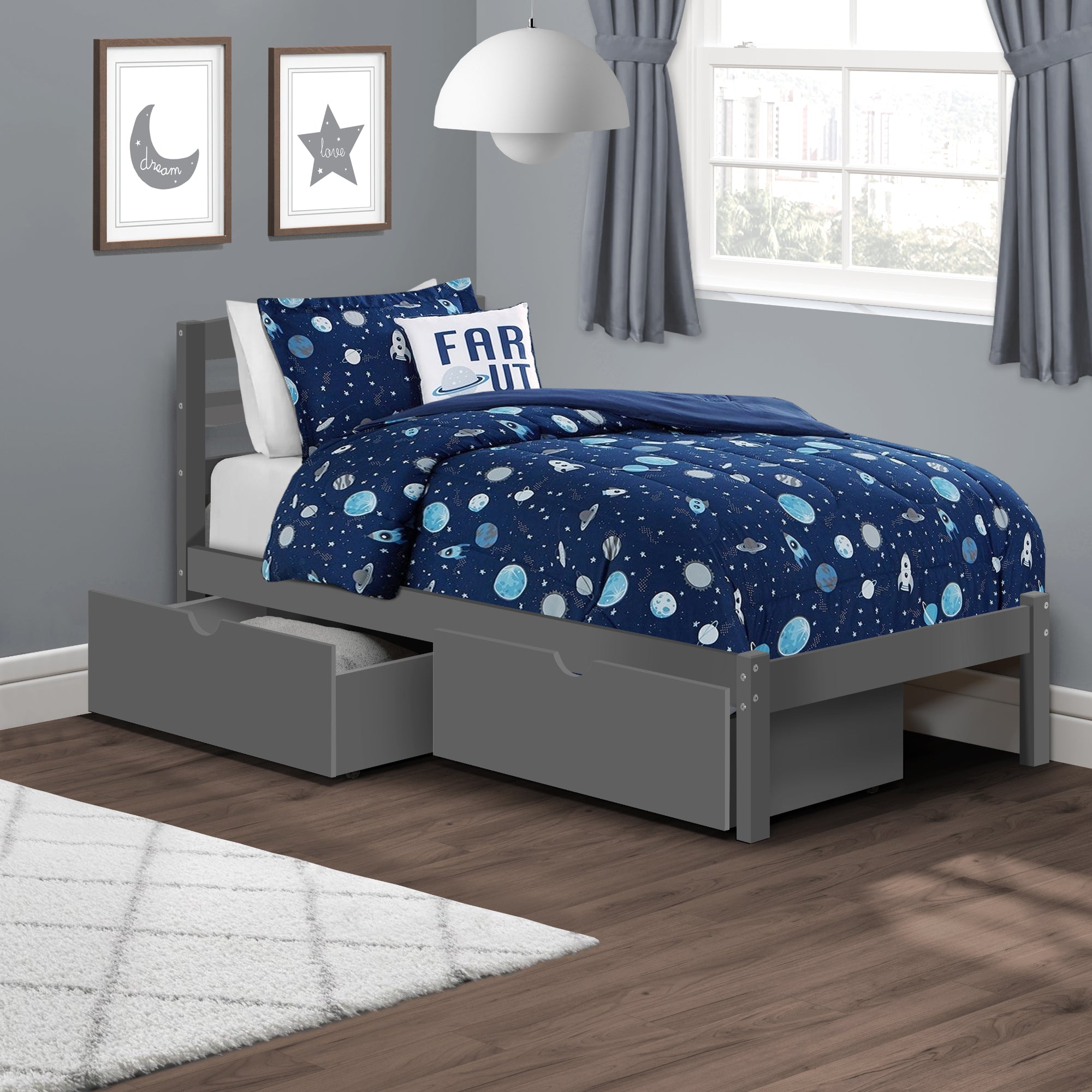 P'kolino Twin Bed with Storage Drawers - Grey