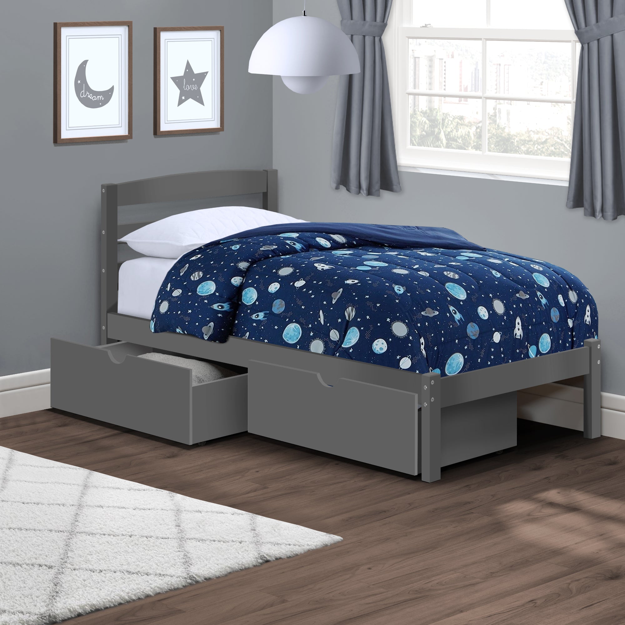 P'kolino Twin Bed with Storage Drawers - Grey