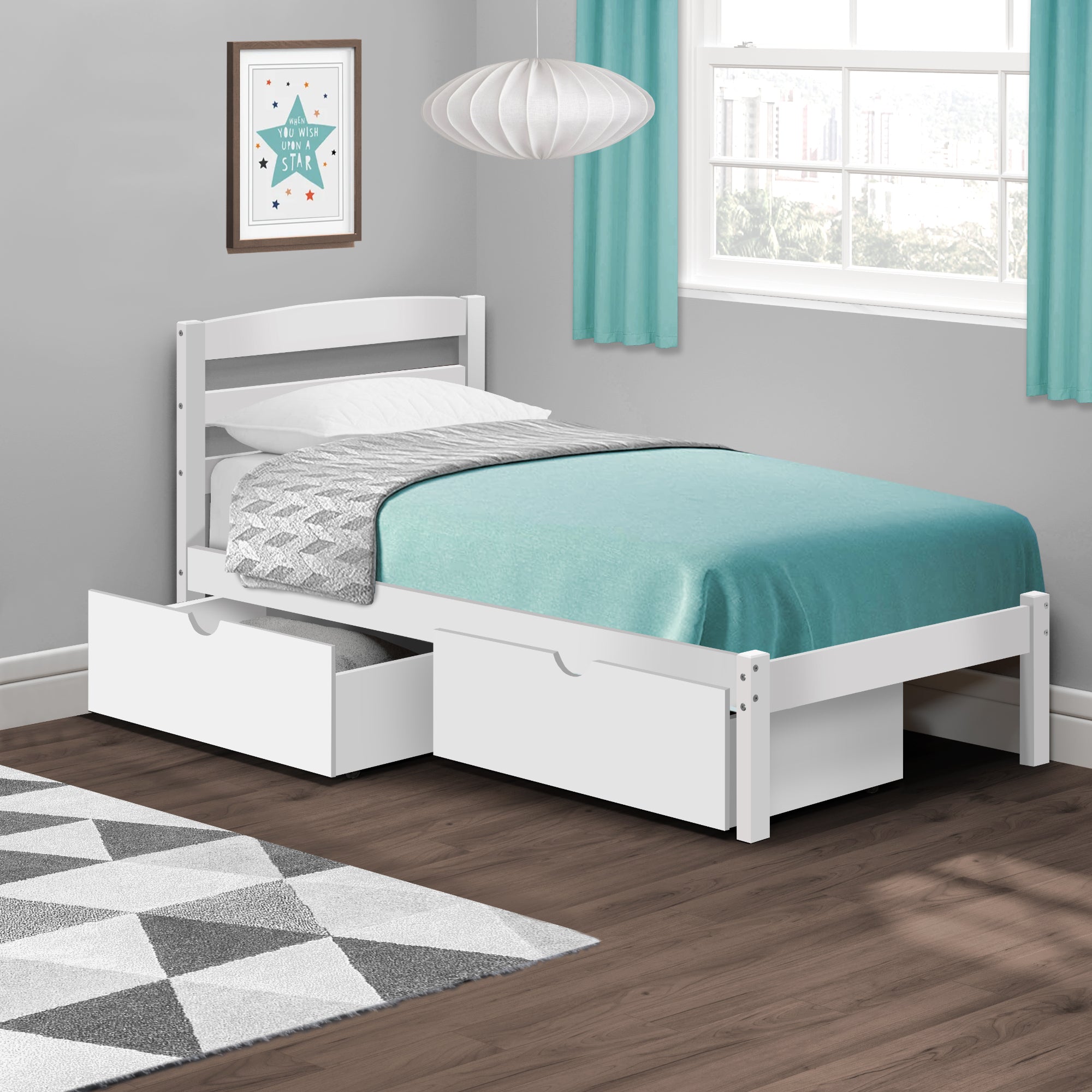 P'kolino Twin Bed with Storage Drawers - White