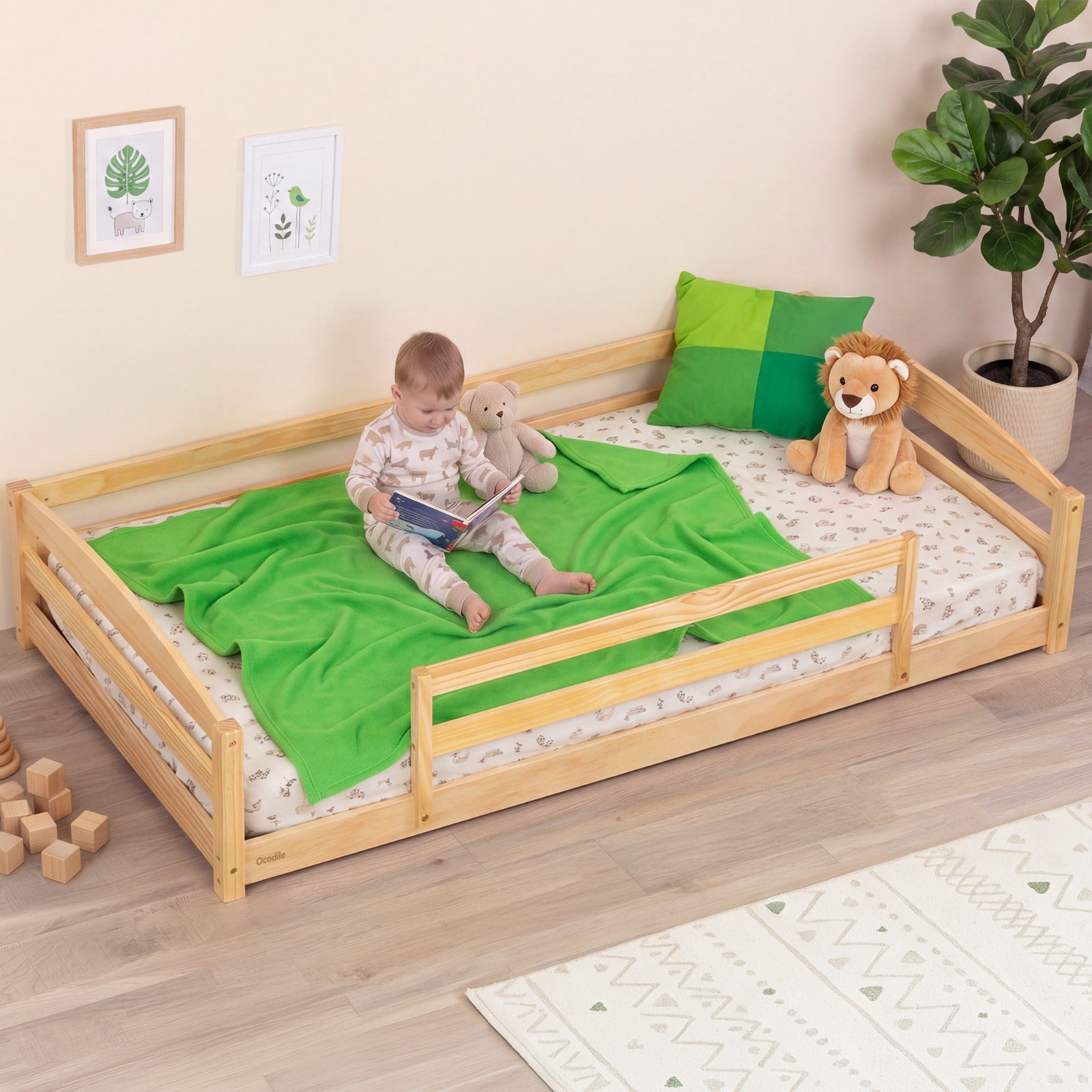 Twin Floor Bed With Safety Guardrails For Kids - Montessori Inspired