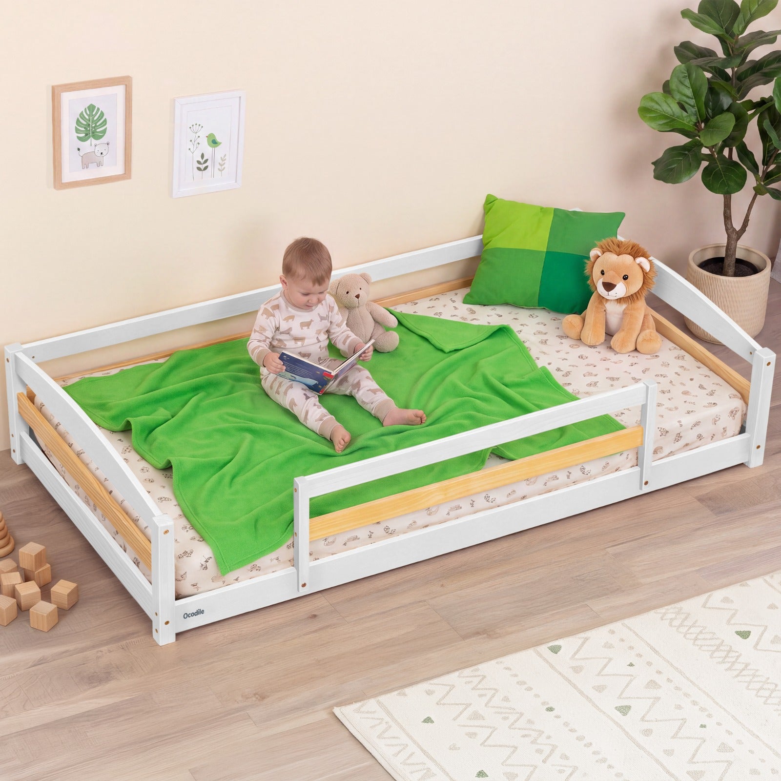 Twin Floor Bed With Safety Guardrails For Kids - Montessori Inspired