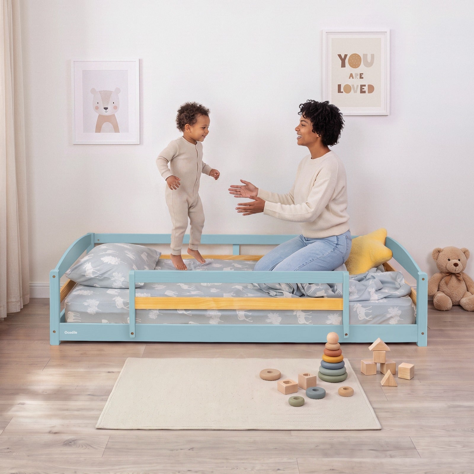 Twin Floor Bed With Safety Guardrails For Kids - Montessori Inspired