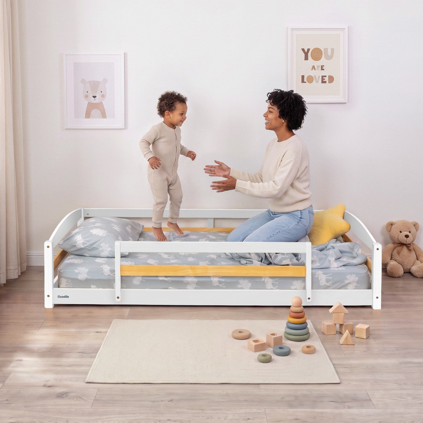 Twin Floor Bed With Safety Guardrails For Kids - Montessori Inspired