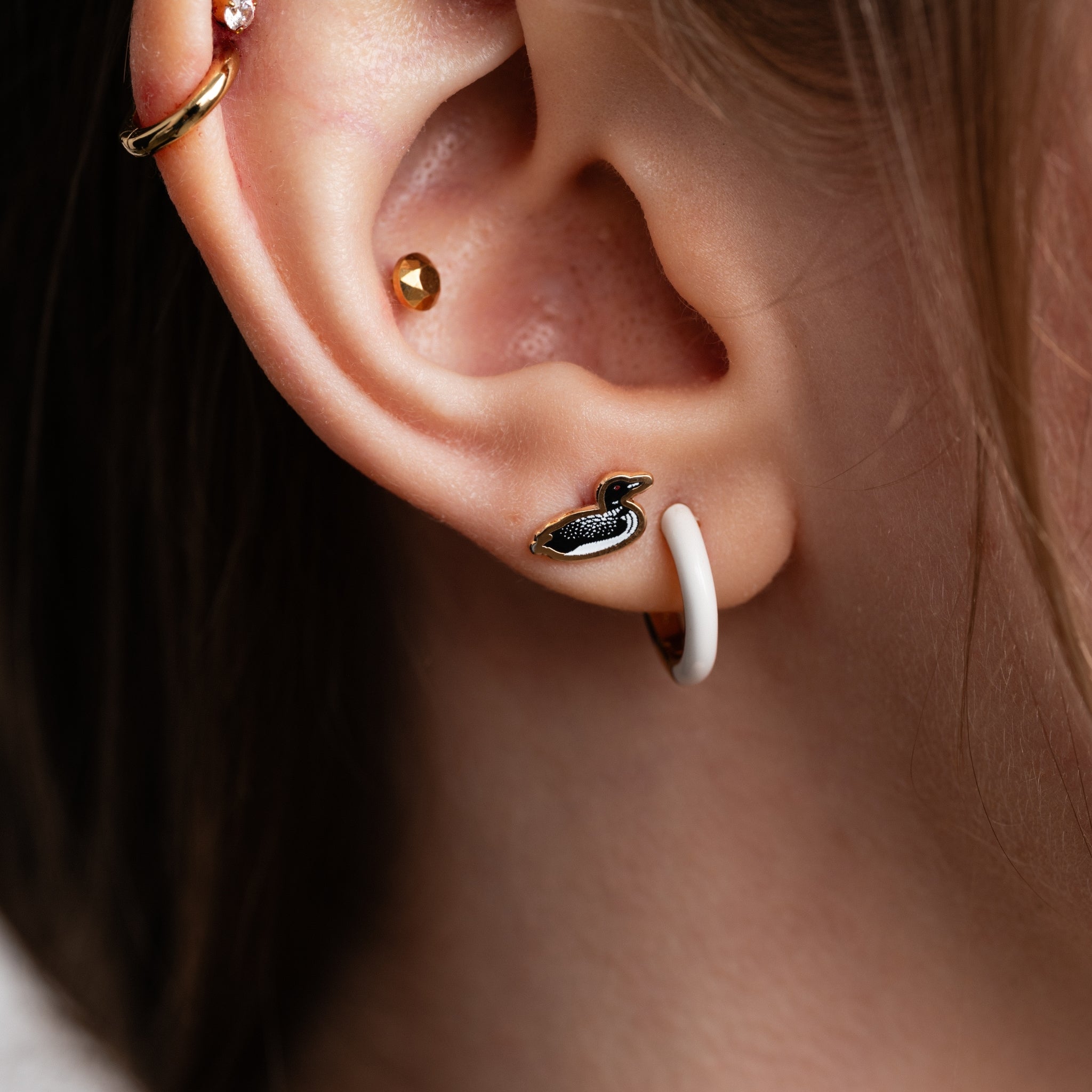 Two Tone Enamel Huggie Hoops