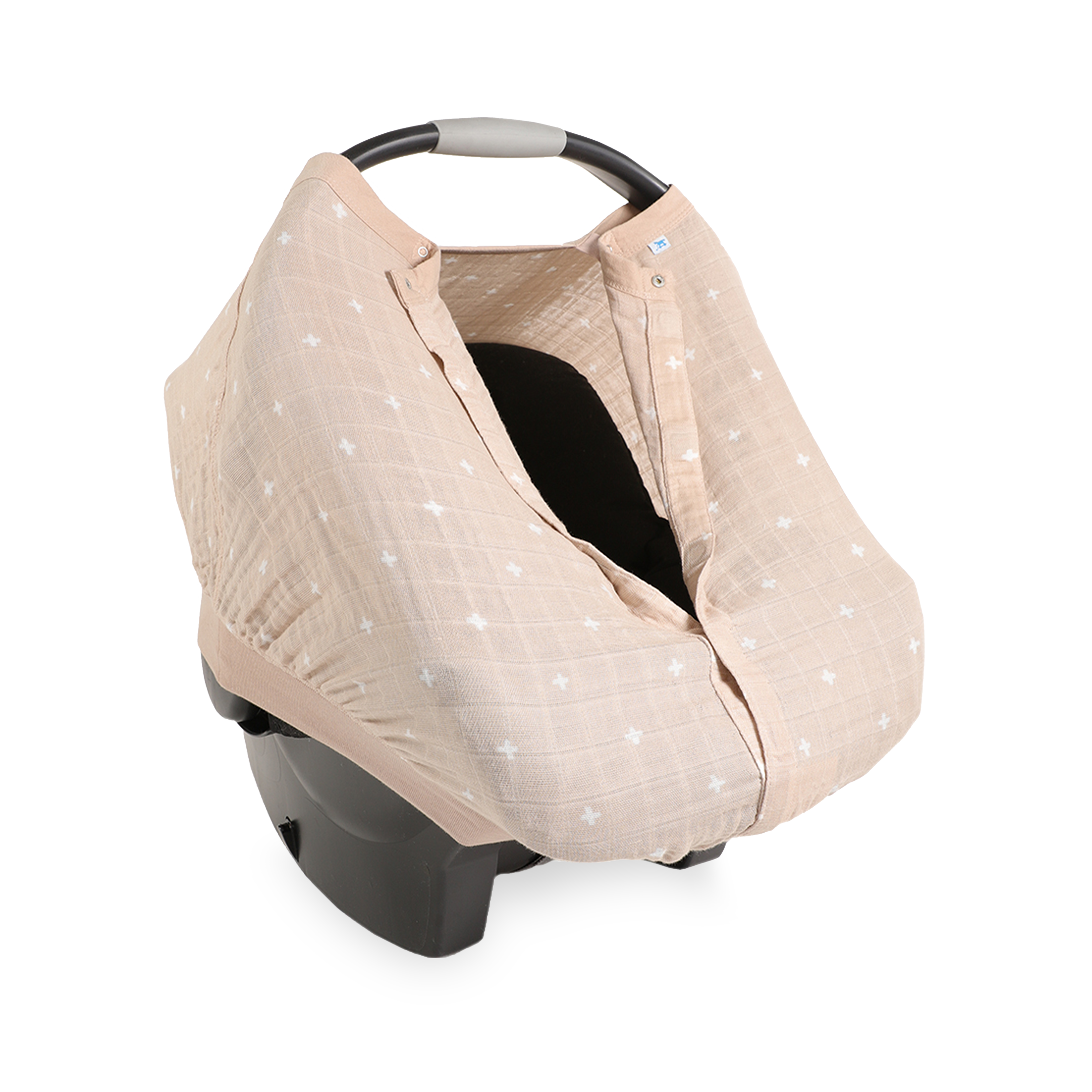 Cotton Muslin Car Seat Canopy - Taupe Cross