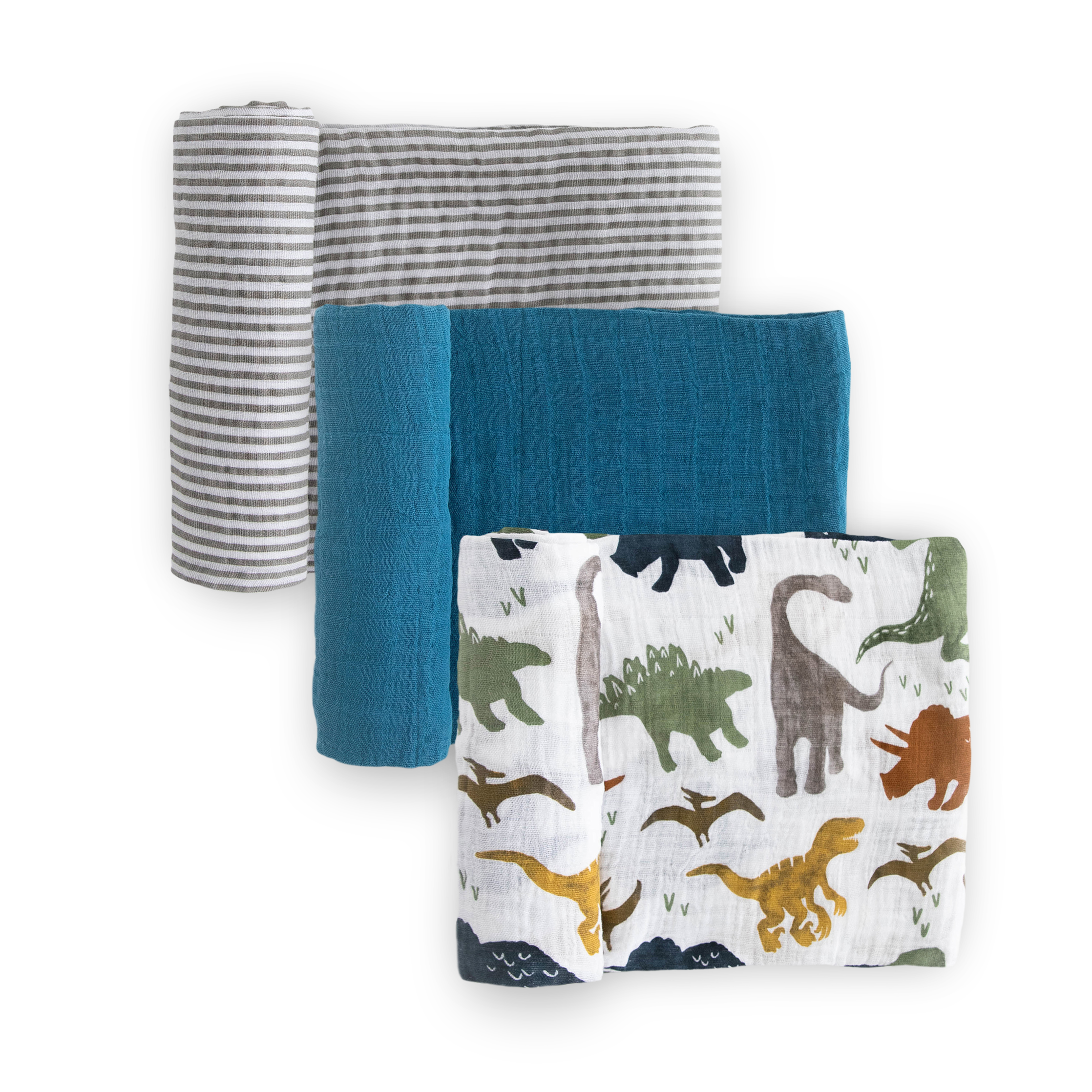 Cotton Muslin Swaddle Blanket 3 Pack - Dino Friends 2
