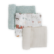 Cotton Muslin Swaddle Blanket 3 Pack - Farmyard