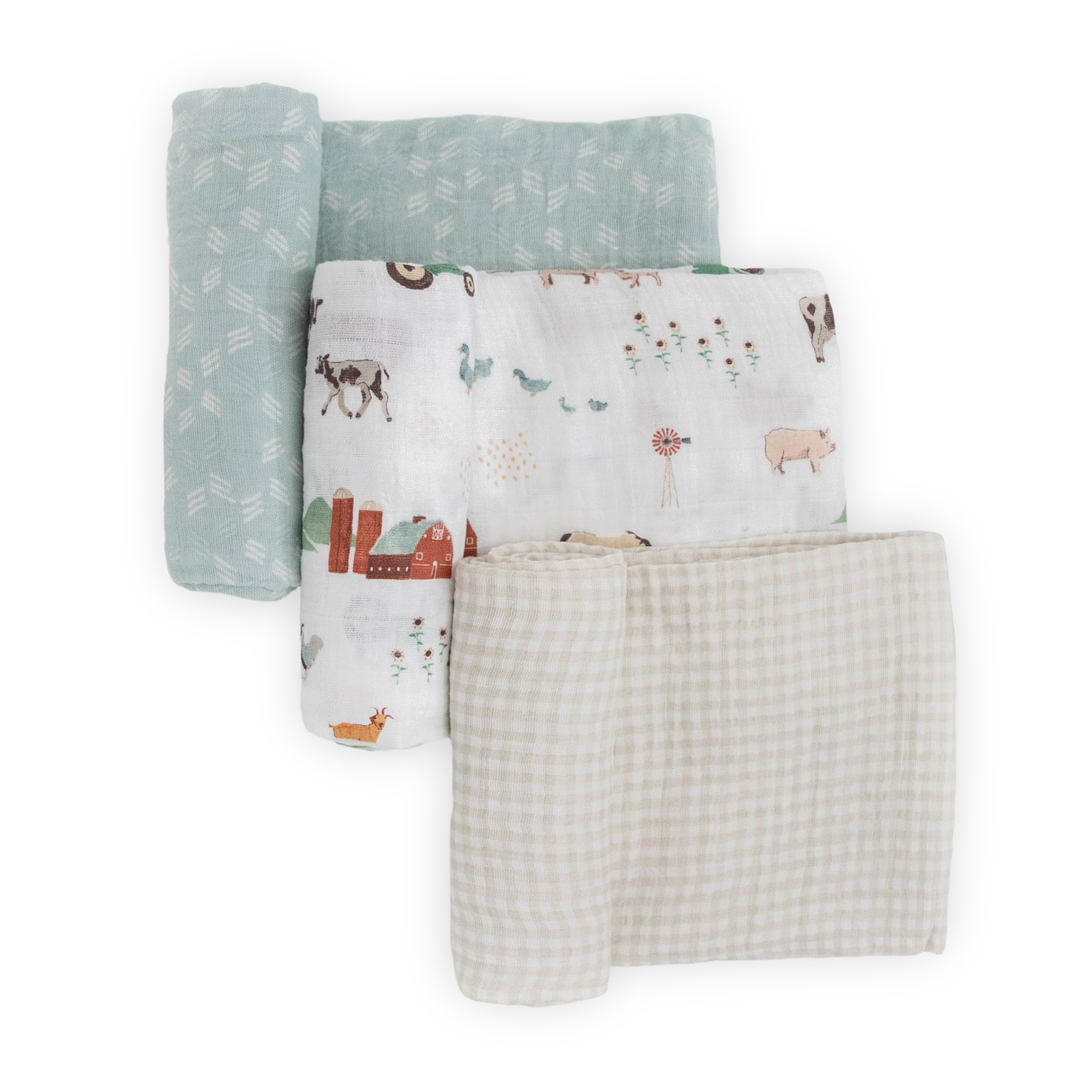 Cotton Muslin Swaddle Blanket 3 Pack - Farmyard