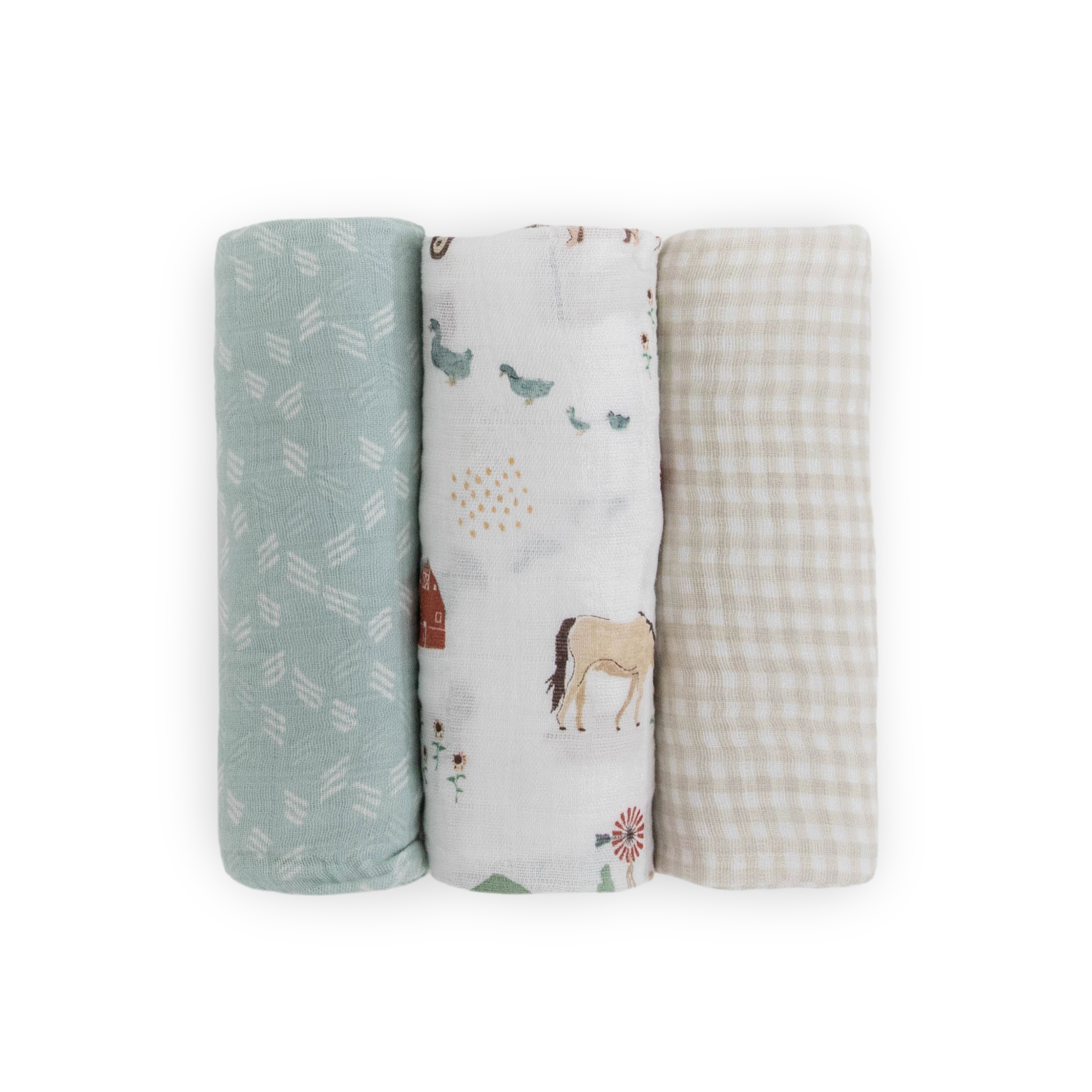 Cotton Muslin Swaddle Blanket 3 Pack - Farmyard