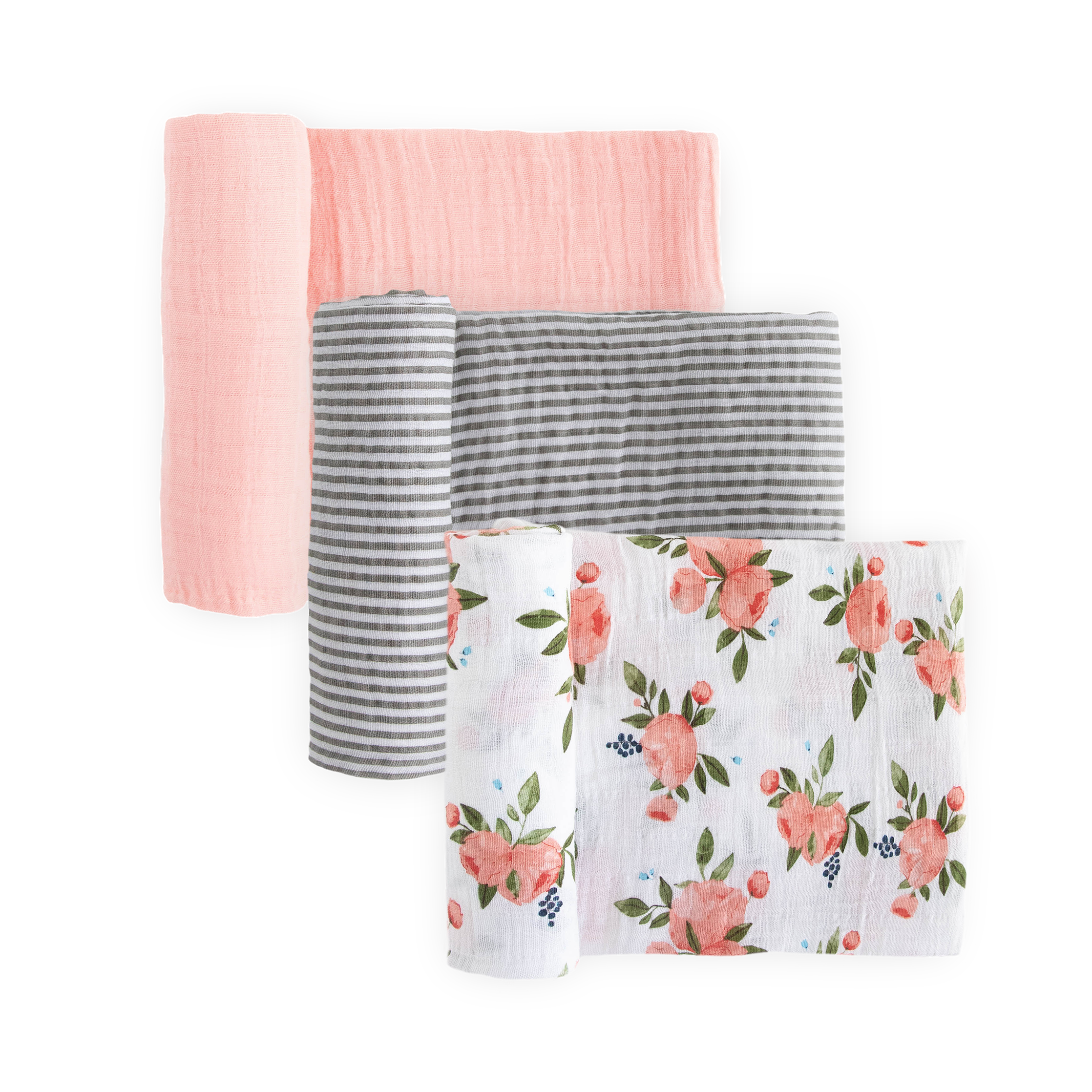 Cotton Muslin Swaddle Blanket 3 Pack - Watercolor Roses