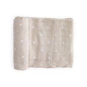 Cotton Muslin Swaddle Blanket - Taupe Cross