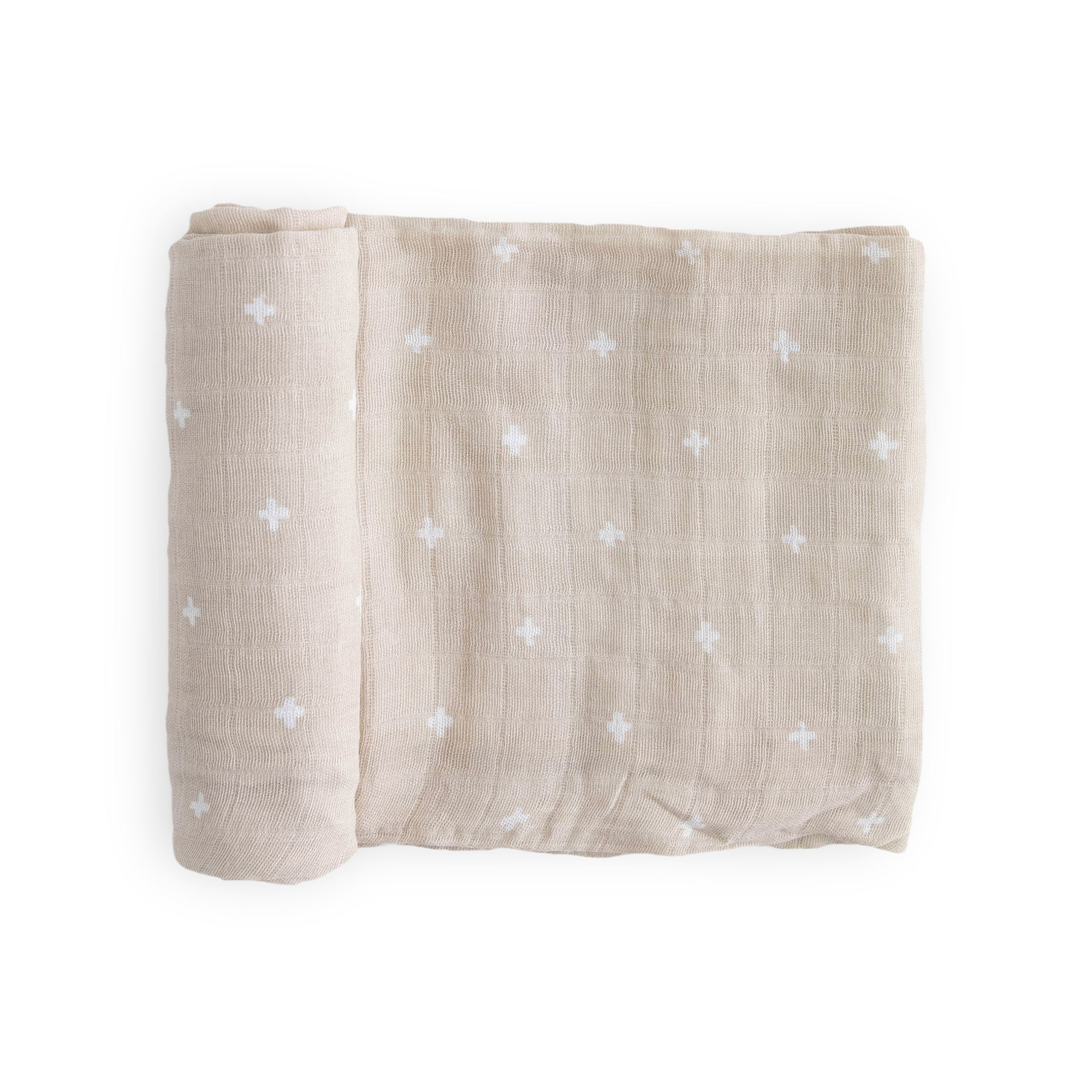 Cotton Muslin Swaddle Blanket - Taupe Cross