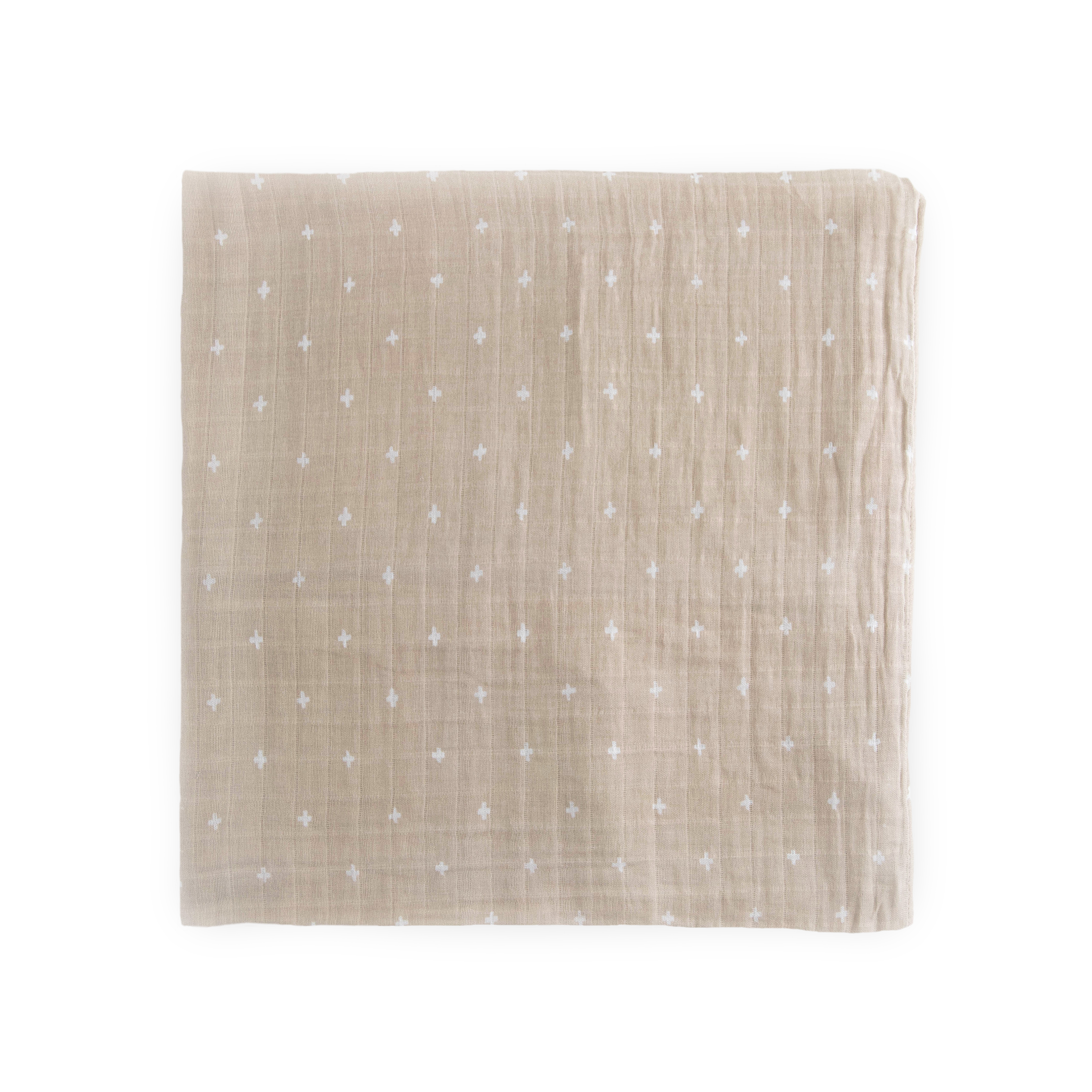 Cotton Muslin Swaddle Blanket - Taupe Cross
