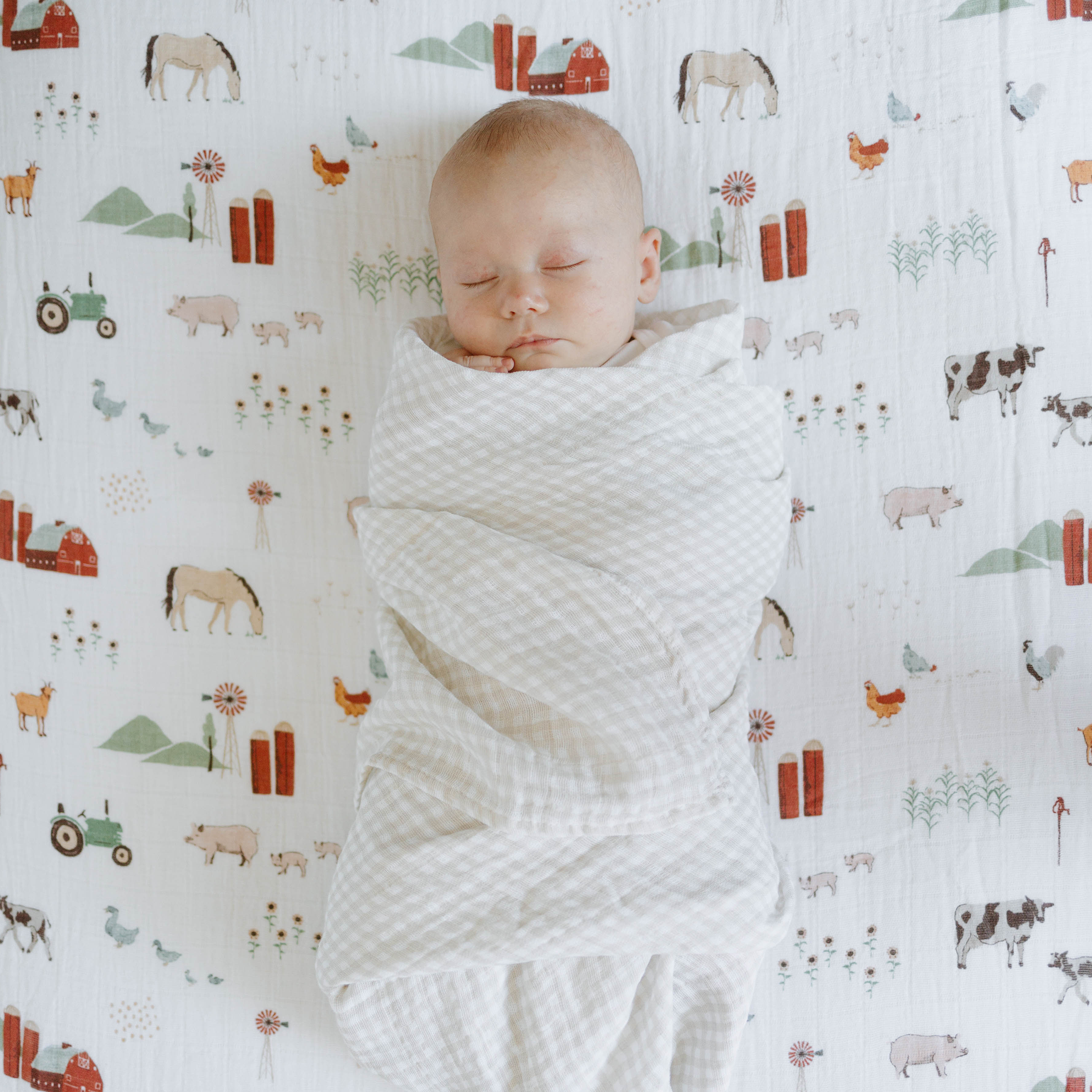 Cotton Muslin Swaddle Blanket - Tan Gingham