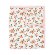 Cotton Muslin Quilted Throw - Watercolor Roses