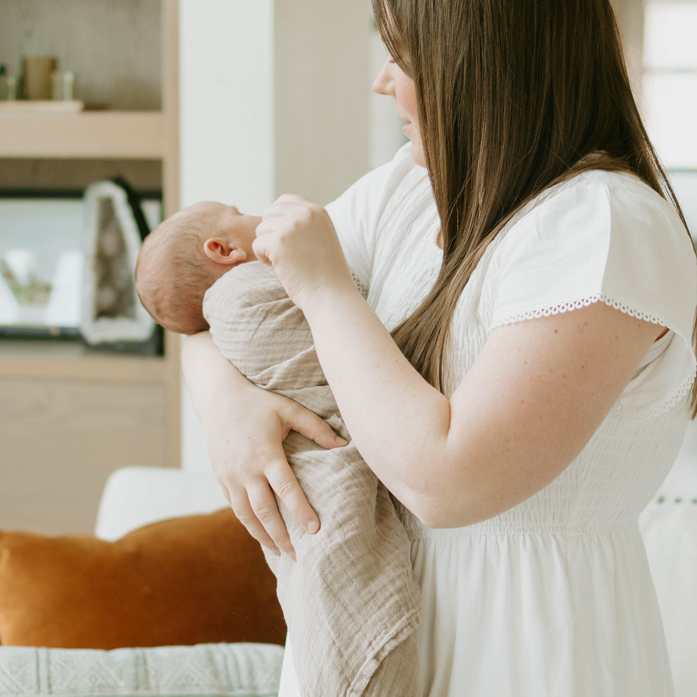 Organic Cotton Muslin Swaddle Blanket - Driftwood