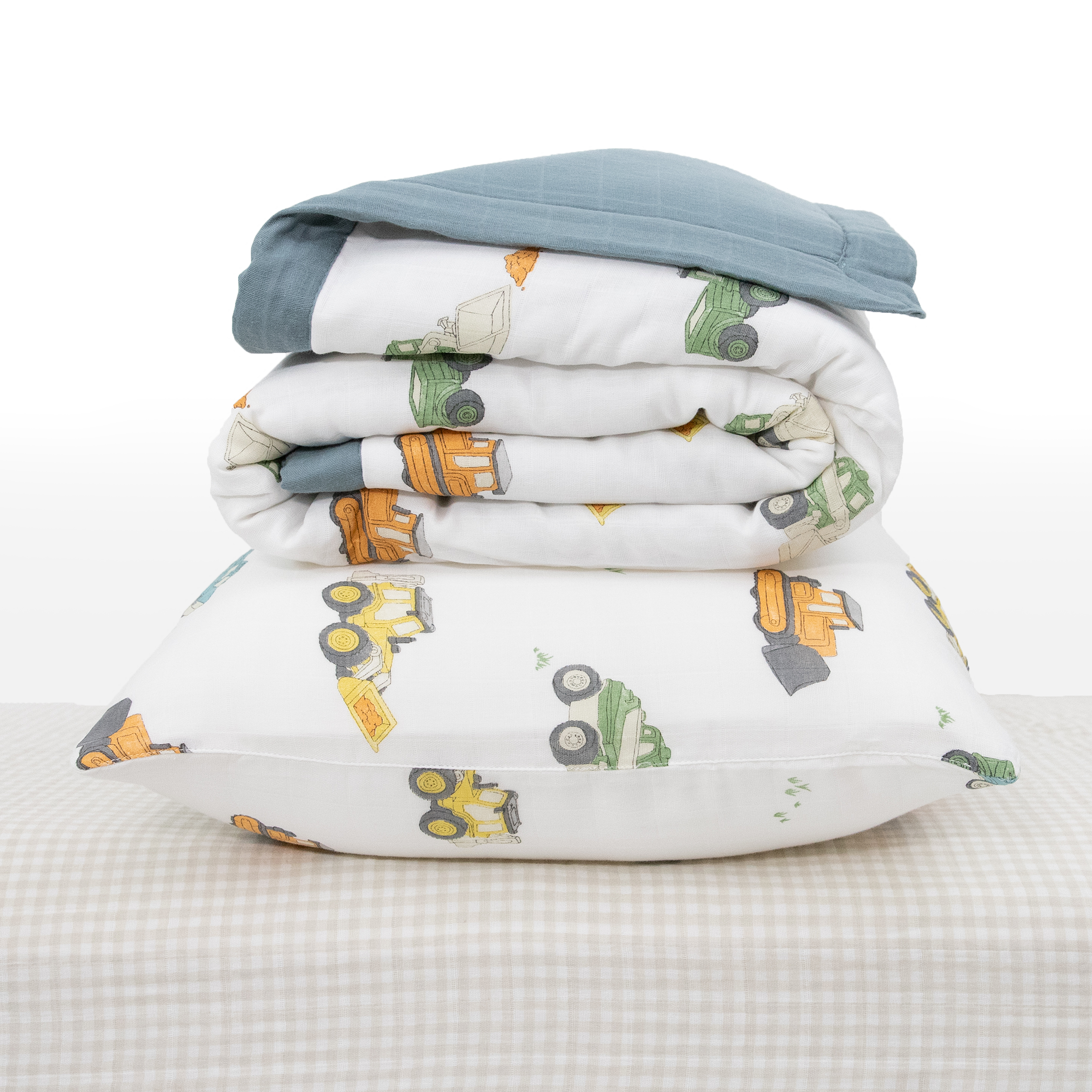 Cotton Muslin Toddler Bedding 3 Piece Set - Work Trucks