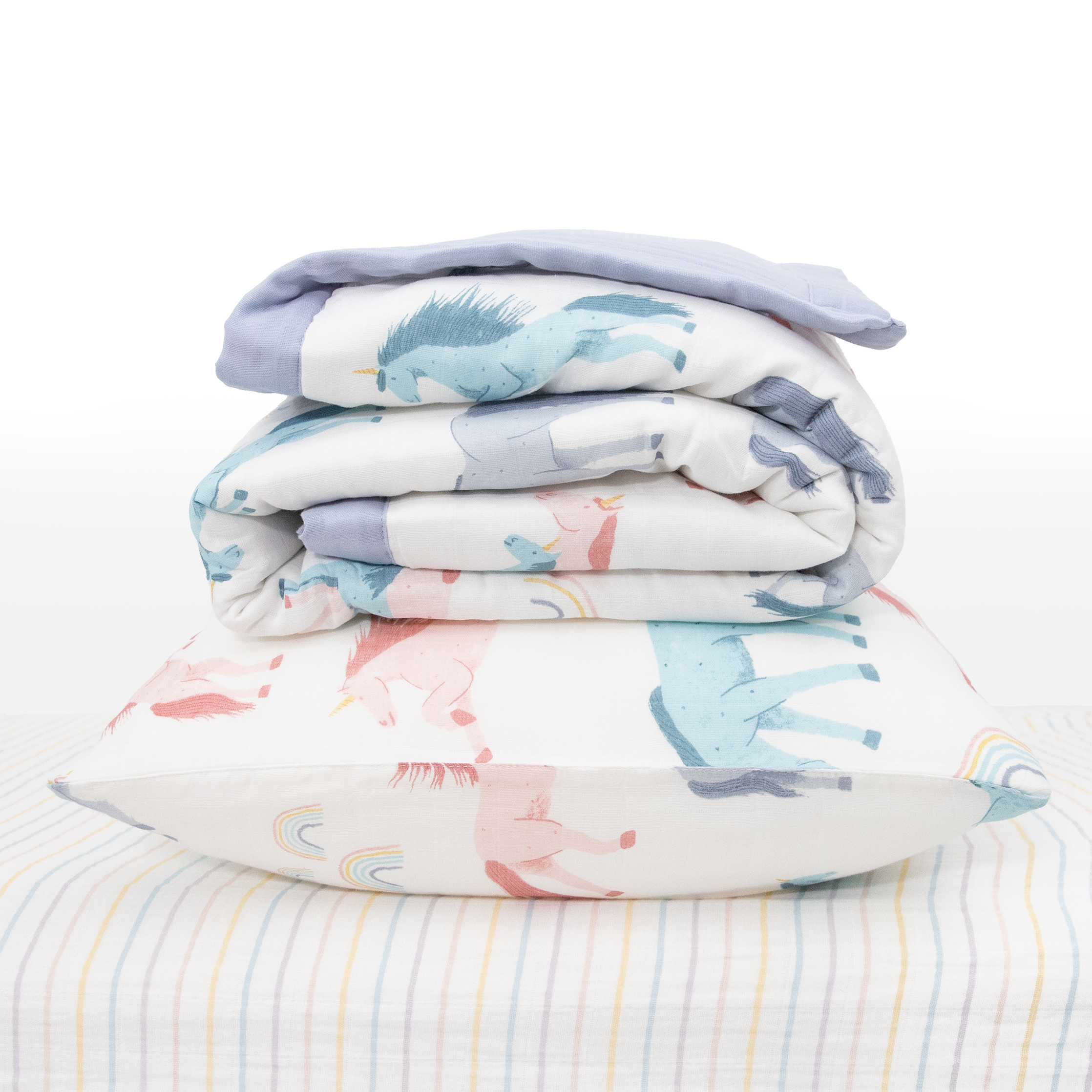 Cotton Muslin Toddler Bedding 3 Piece Set - Unicorns