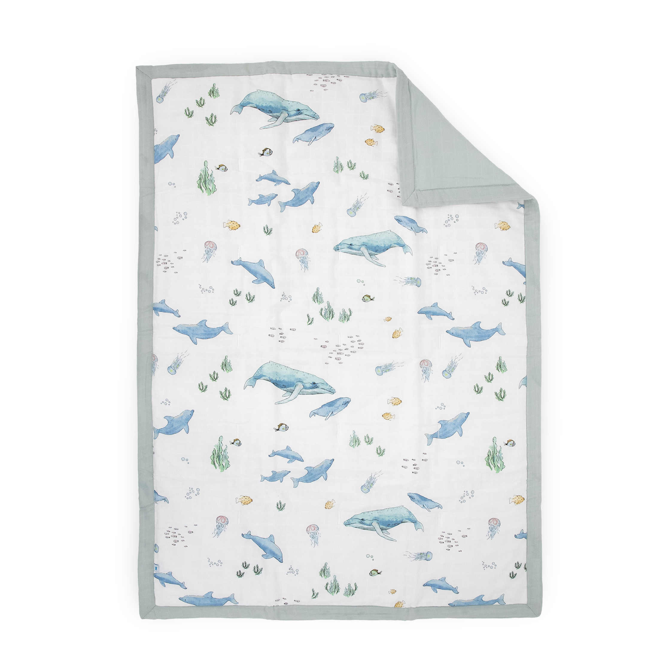 Cotton Muslin Toddler Comforter - Whales