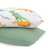Cotton Muslin Pillowcase 2 Pack - Dino Names