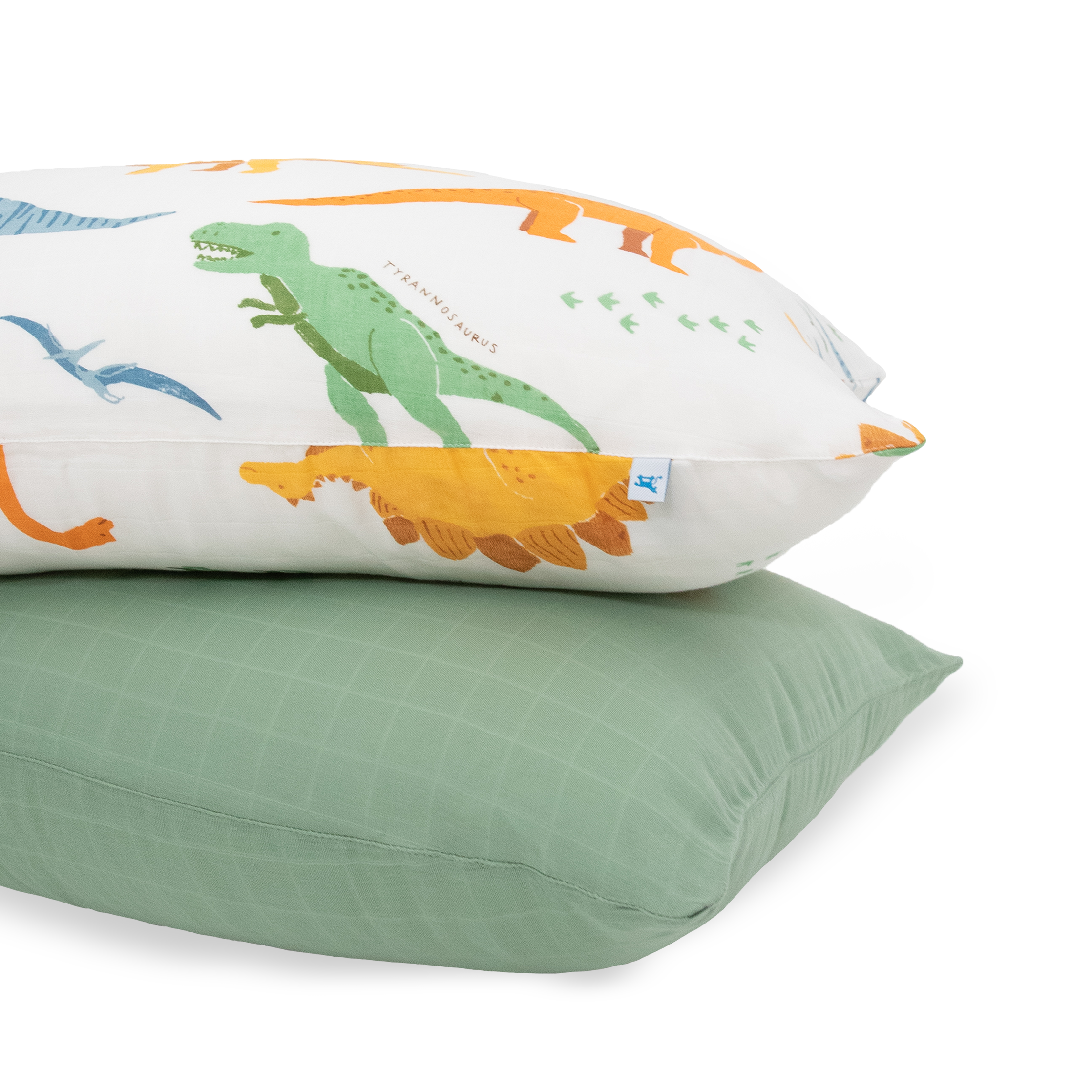 Cotton Muslin Pillowcase 2 Pack - Dino Names