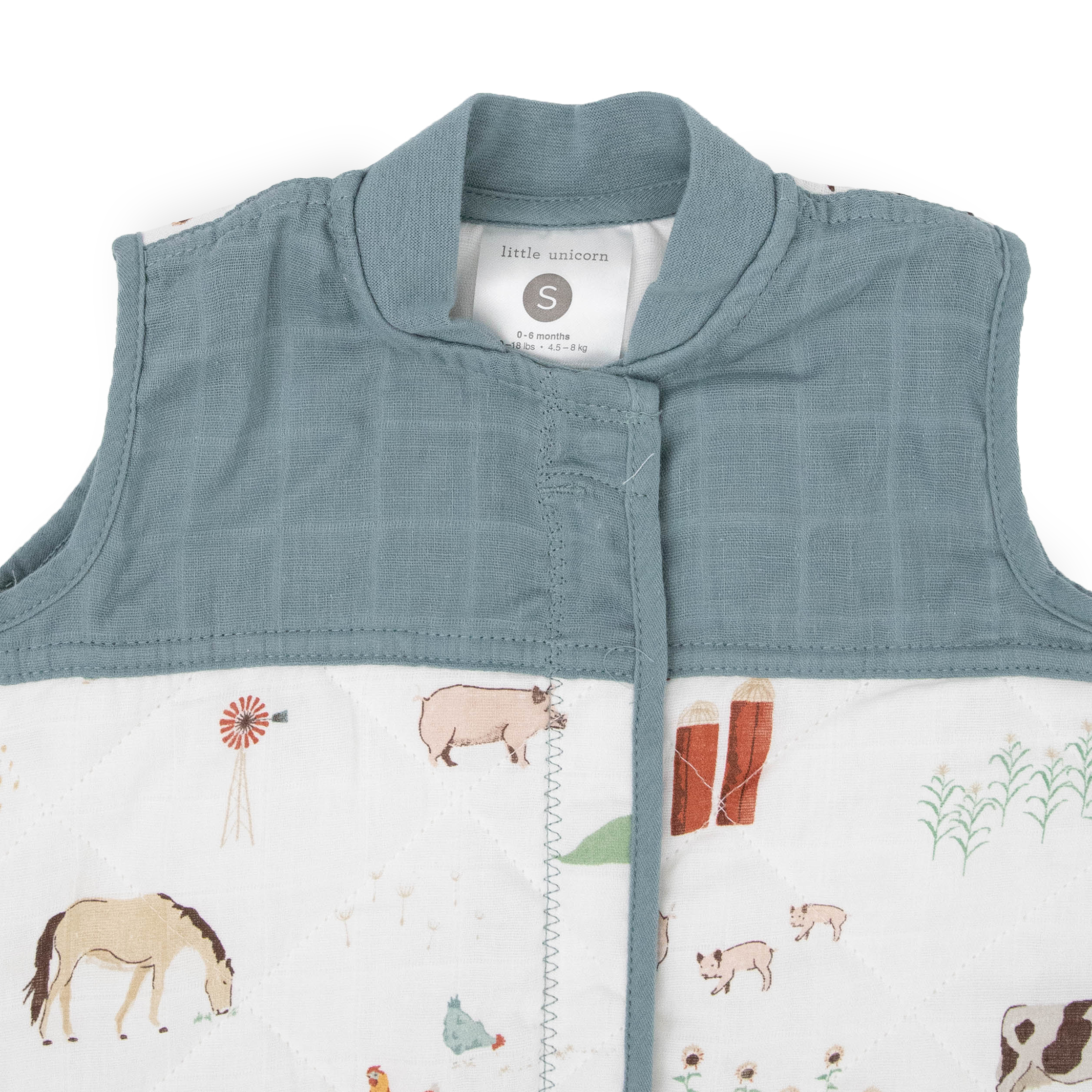 Cotton Muslin Quilted Sleep Bag - Farmyard