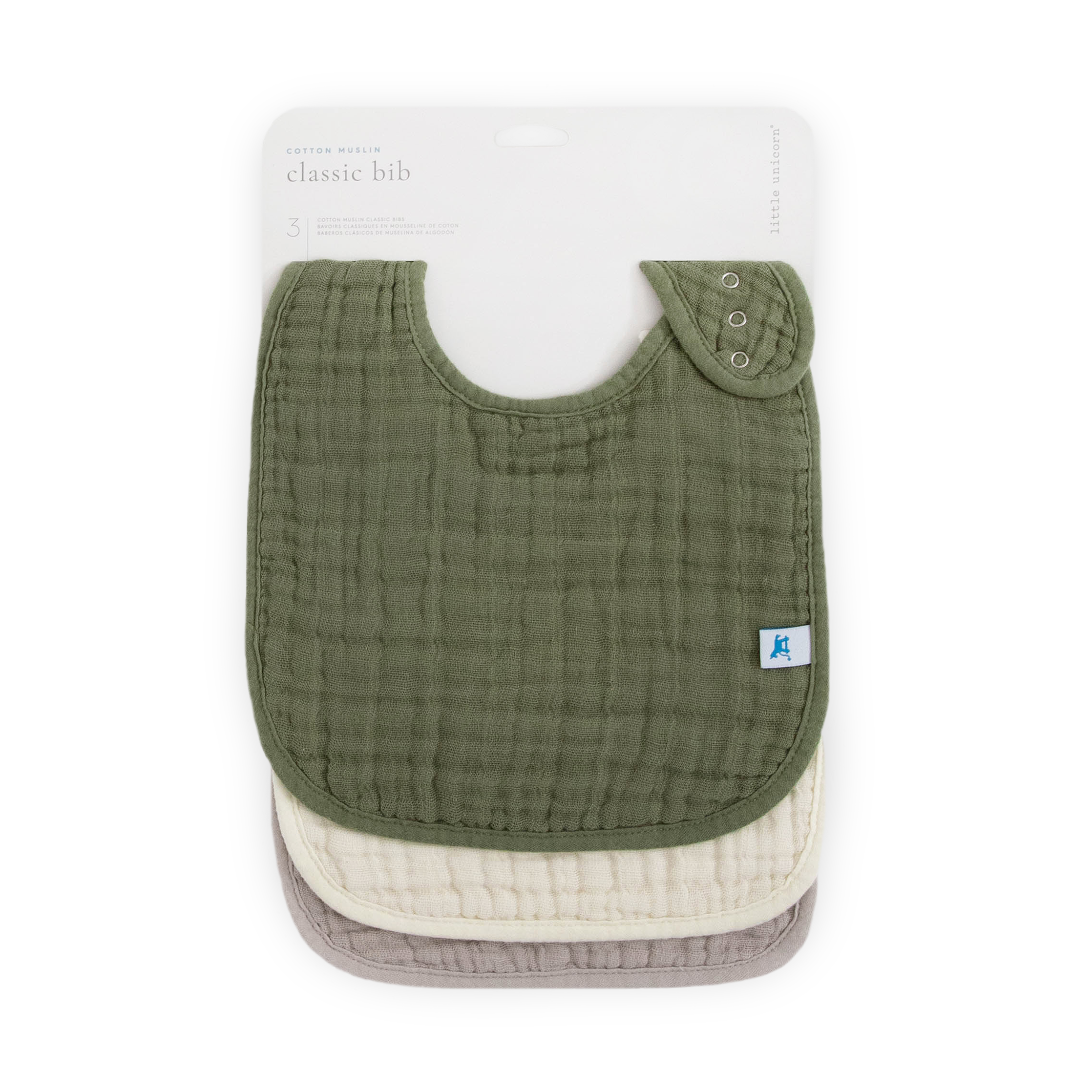 Cotton Muslin Classic Bib 3 Pack - Fern 2