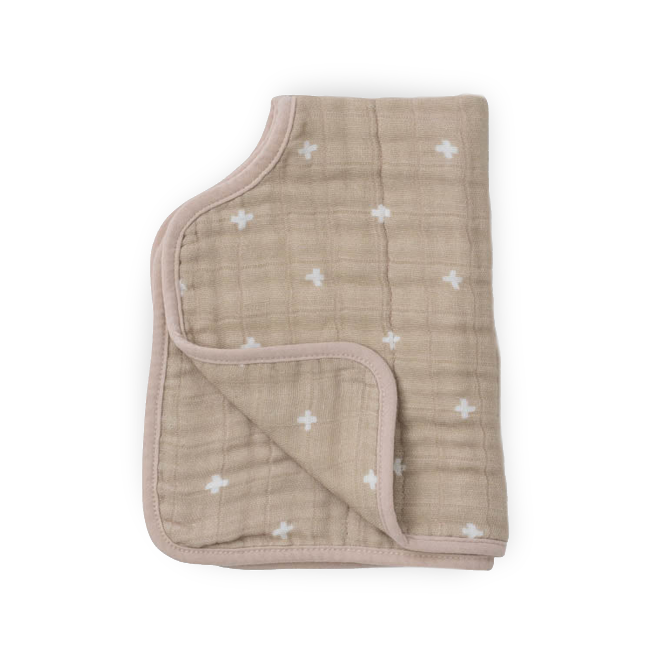 Cotton Muslin Burp Cloth - Taupe Cross