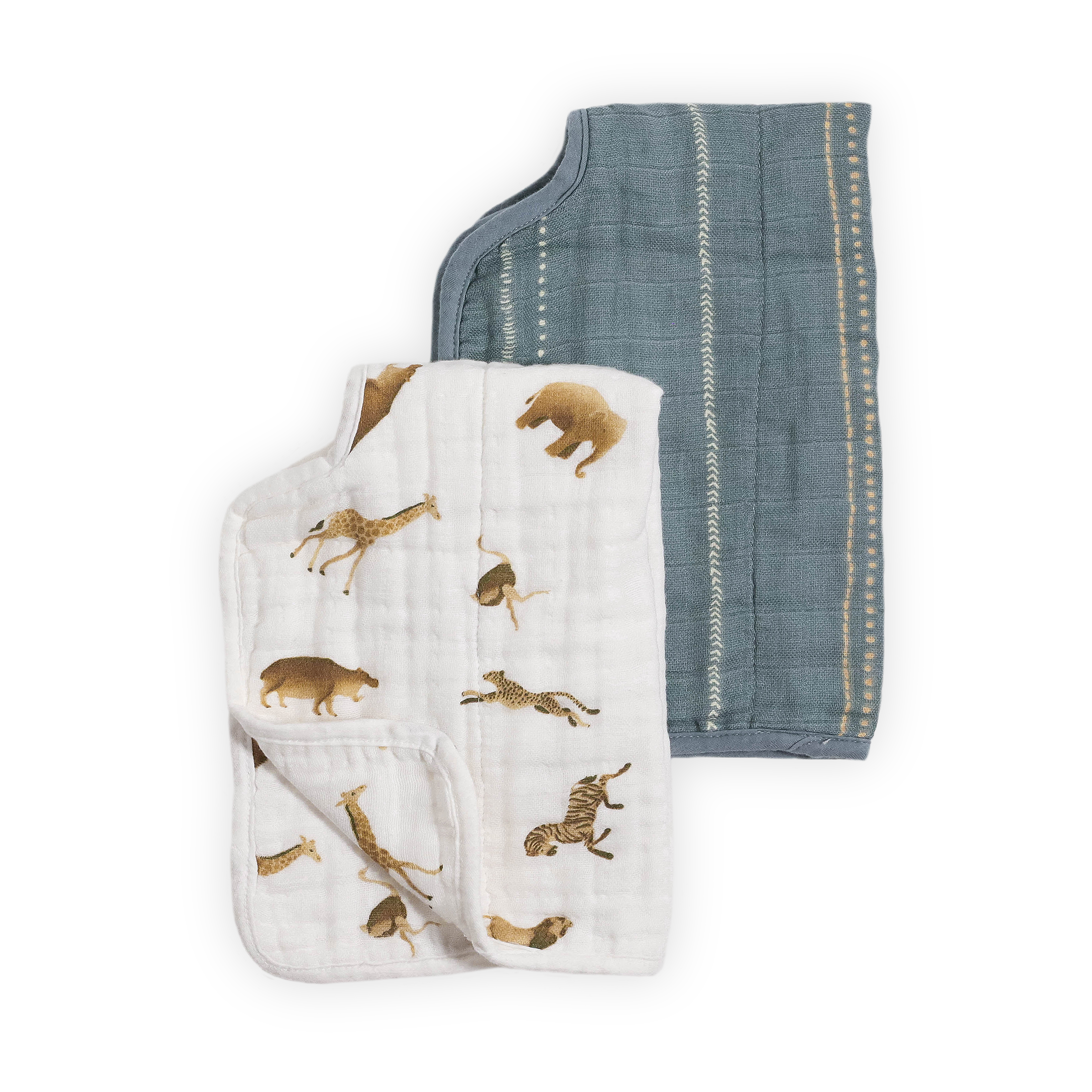 Organic Cotton Muslin Burp Cloth 2 Pack - Animal Crackers + Stillwater Stitch