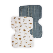 Organic Cotton Muslin Burp Cloth 2 Pack - Animal Crackers + Stillwater Stitch