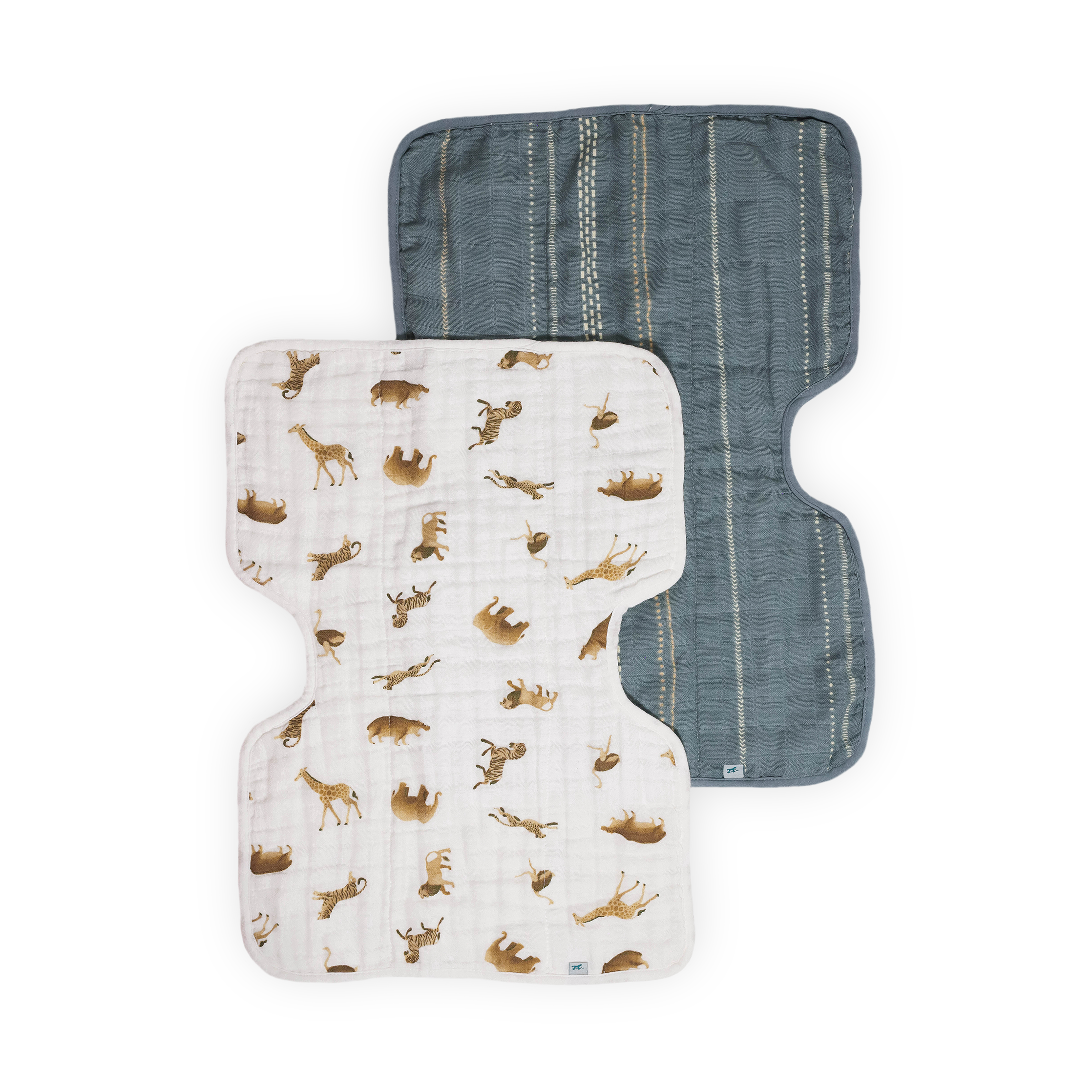 Organic Cotton Muslin Burp Cloth 2 Pack - Animal Crackers + Stillwater Stitch