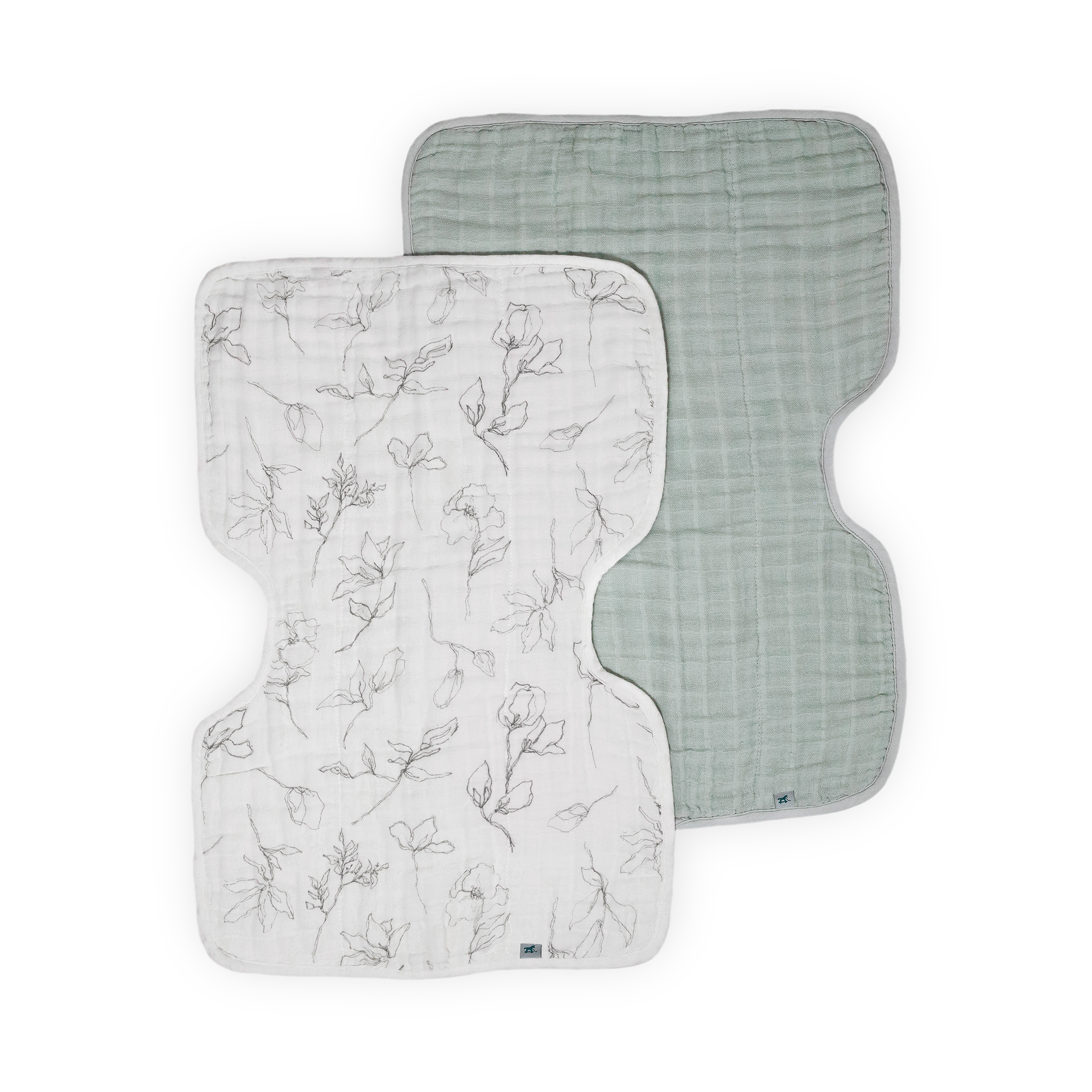 Organic Cotton Muslin Burp Cloth 2 Pack - Pencil Floral + White Sage